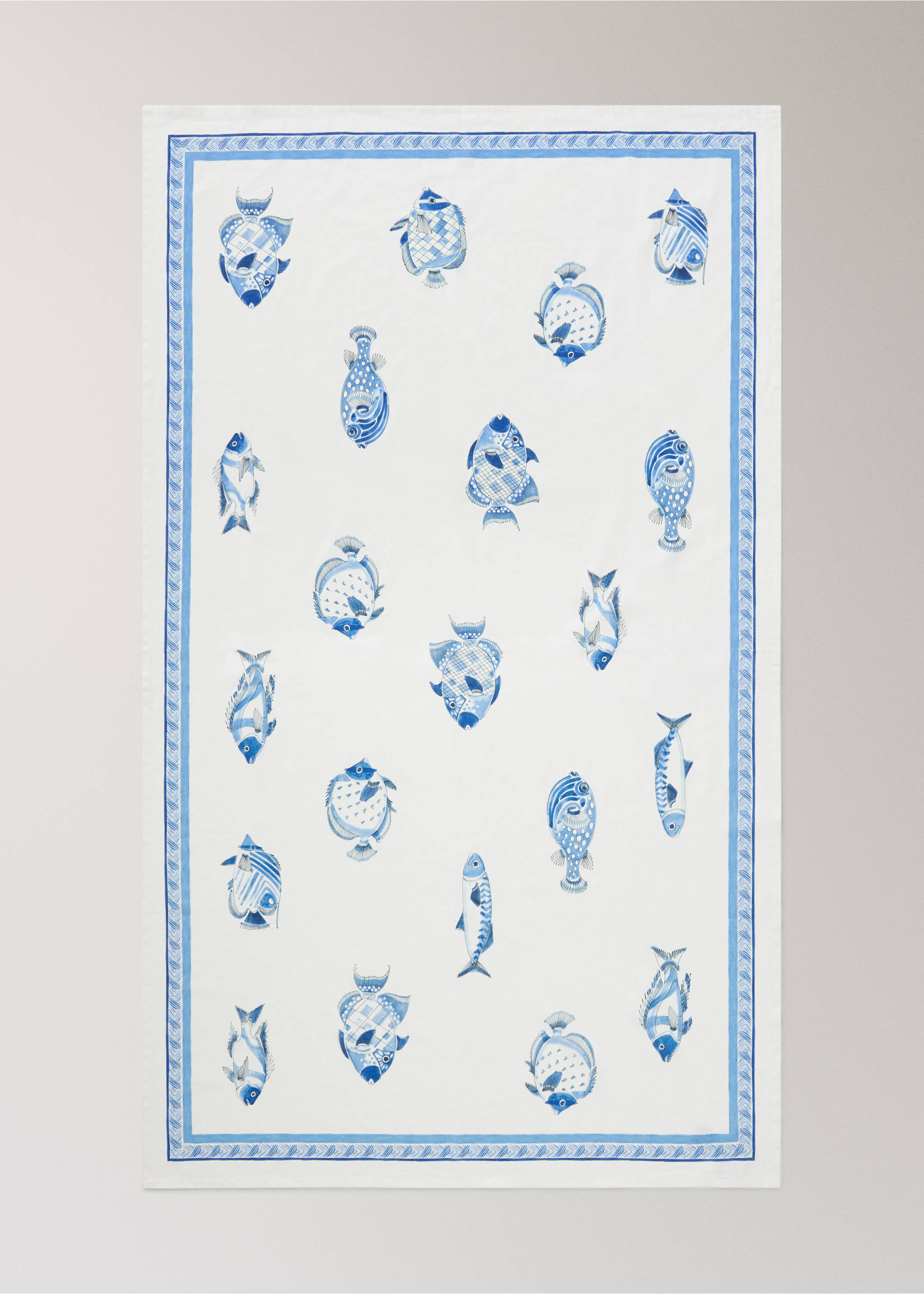 Tischdecke aus Baumwolle-Leinen-Mischung mit maritimen Motiven für 8 bis 10 Personen - Detail des Artikels 4, Blau. Ref: 27011570-00.