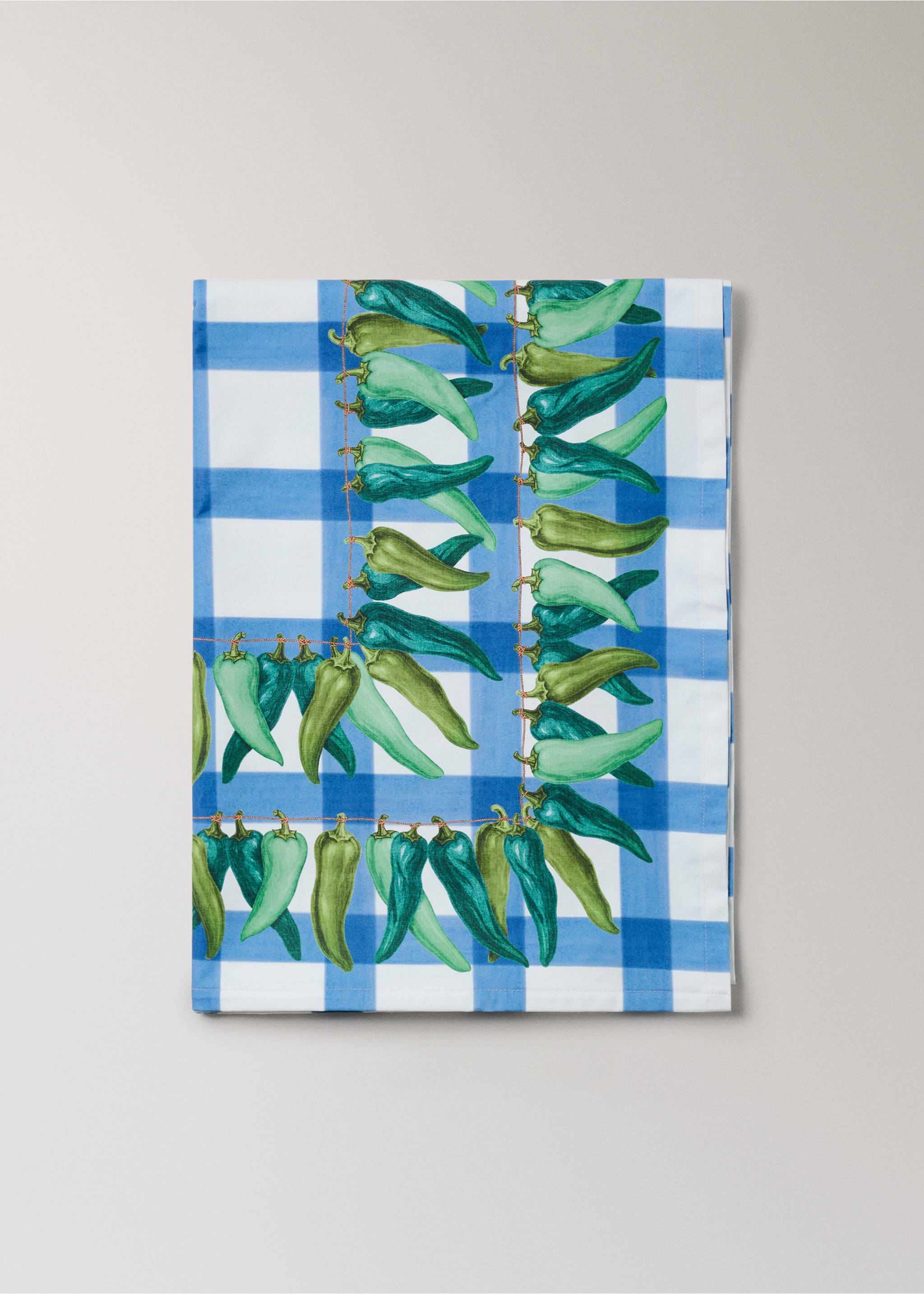 100% cotton resin-coated tablecloth with coloured peppers for 2 to 4 people - Article without model, Blue. Ref: 27011572-00.