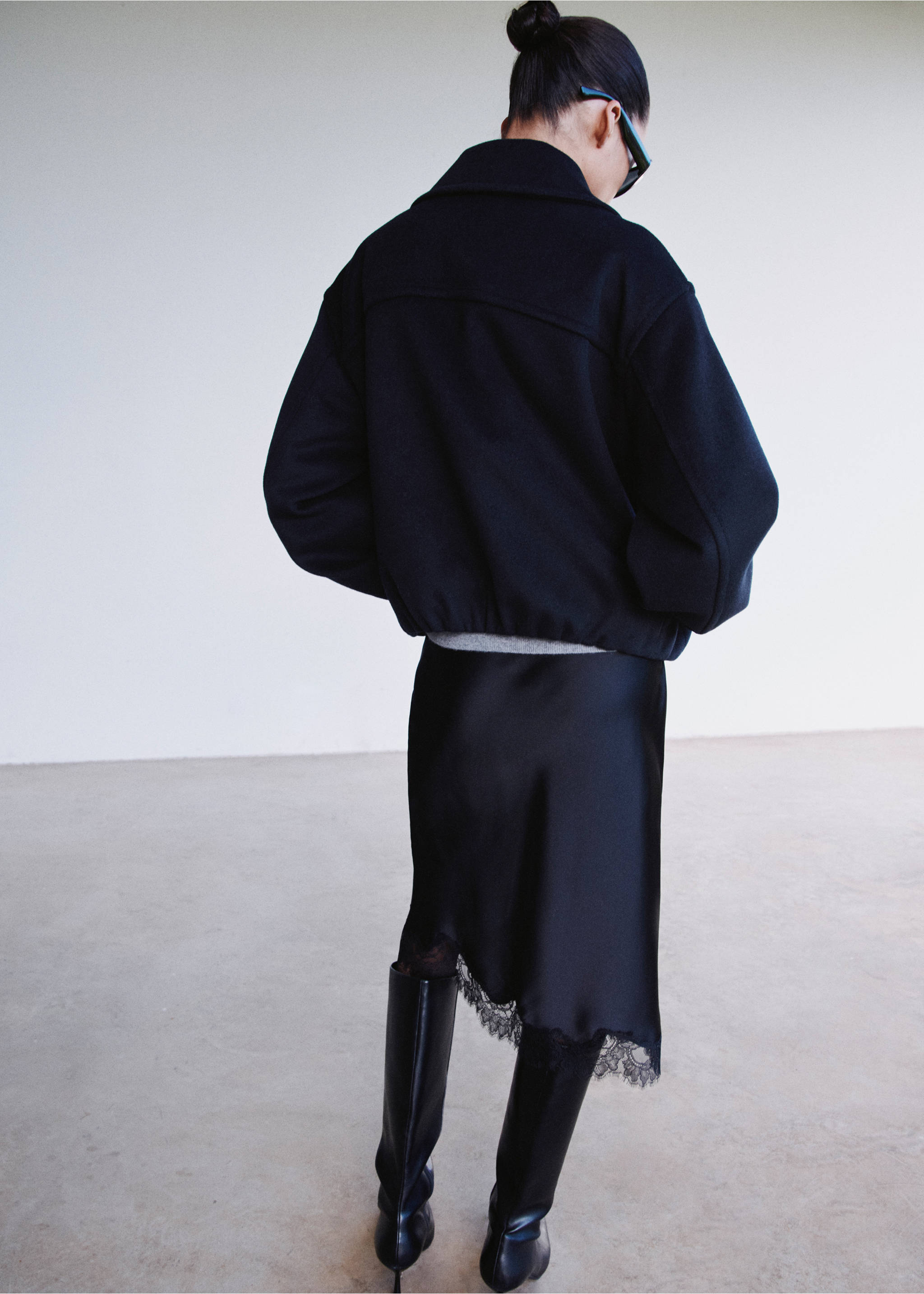 Wool jacket with shirt collar - Reverse of the article, Navy. Ref: 27012539-00.