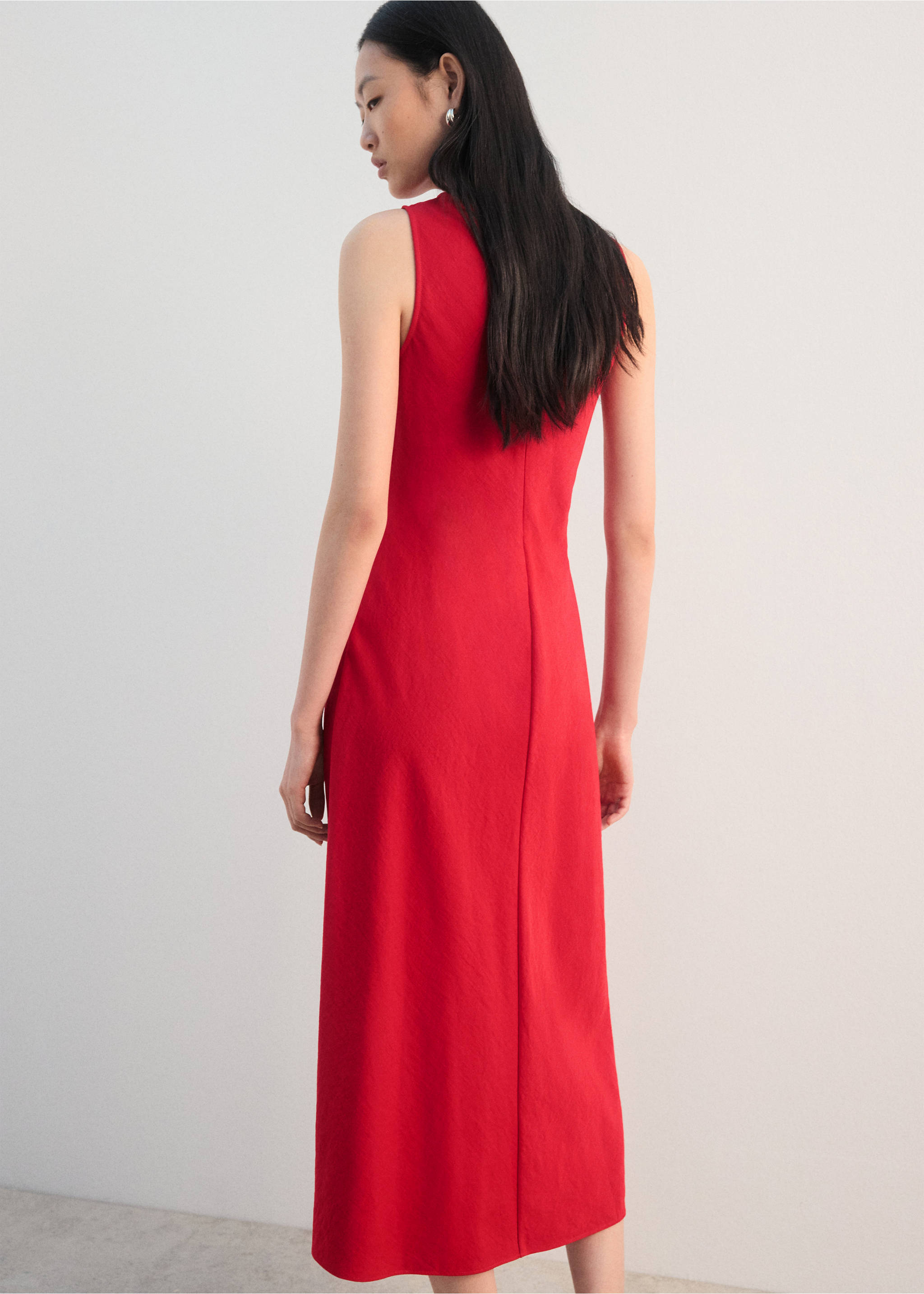 Vestido midi evasé - Reverso del artículo, Rojo. Ref: 27012540-00.