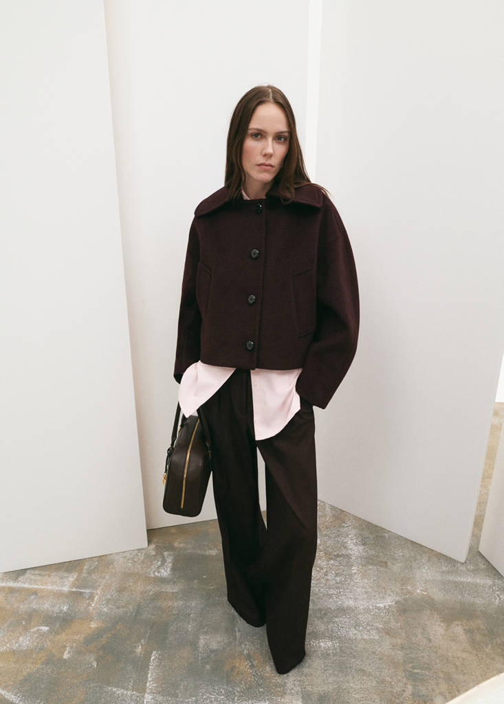 Wool jacket with shirt collar — Maroon