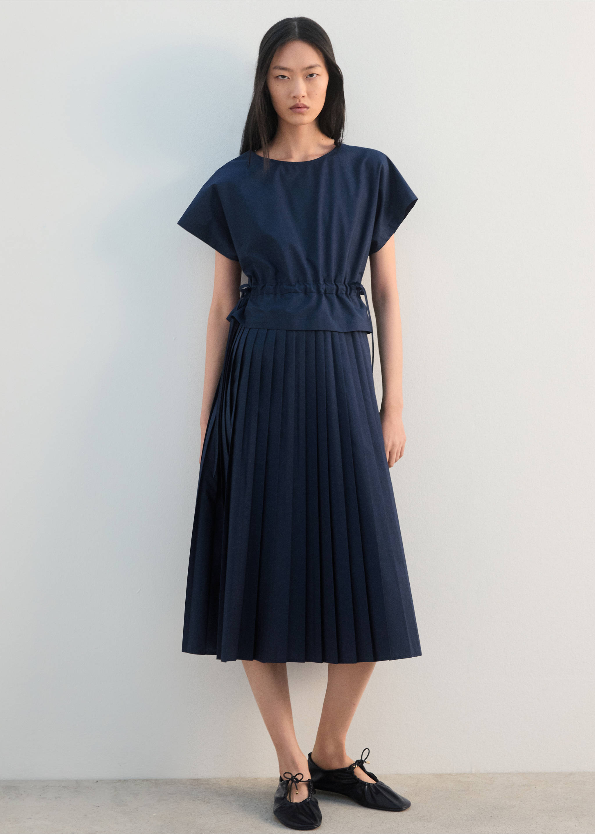 Pleated A-line dress - General plane, Navy. Ref: 27012543-00.