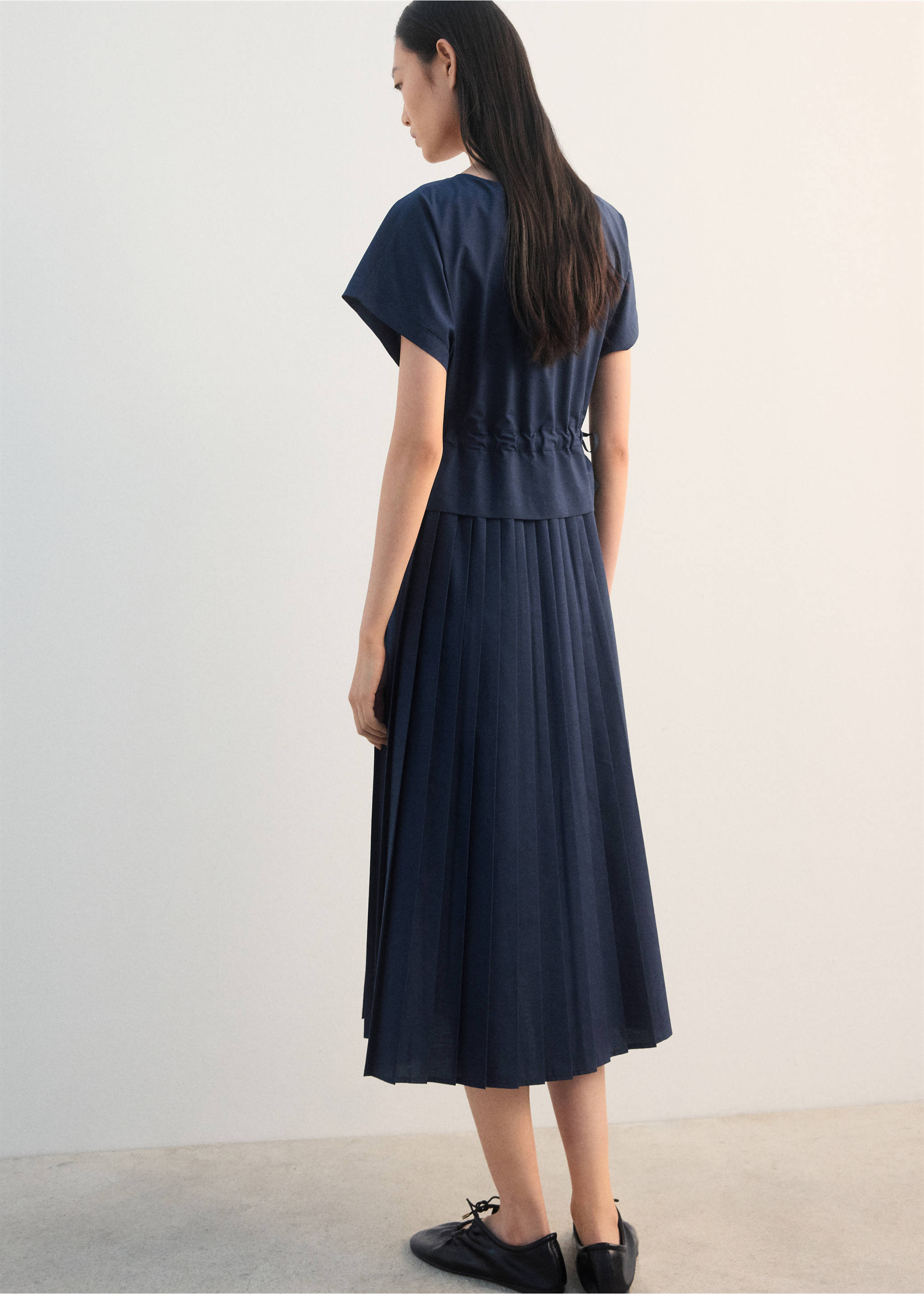 Pleated A-line dress - Reverse of the article, Navy. Ref: 27012543-00.