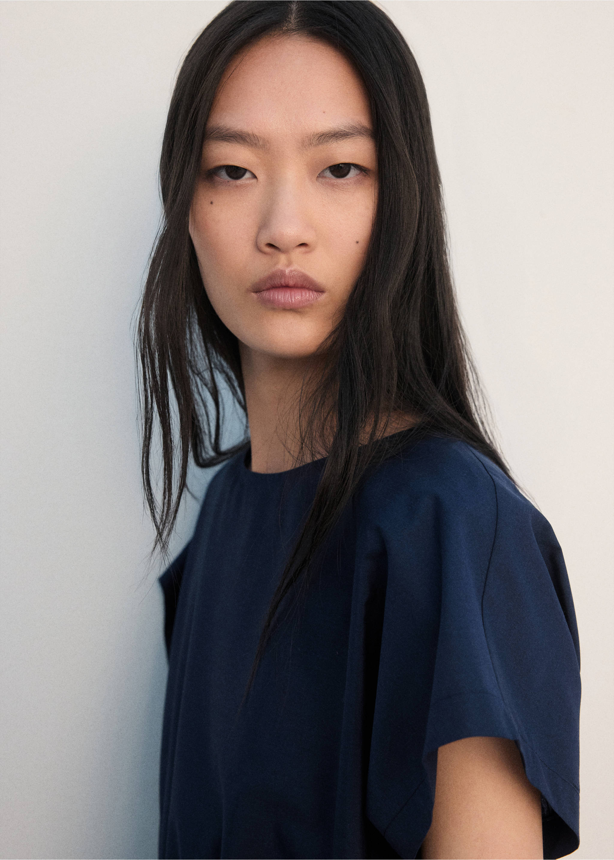 Pleated A-line dress - Details of the article 1, Navy. Ref: 27012543-00.