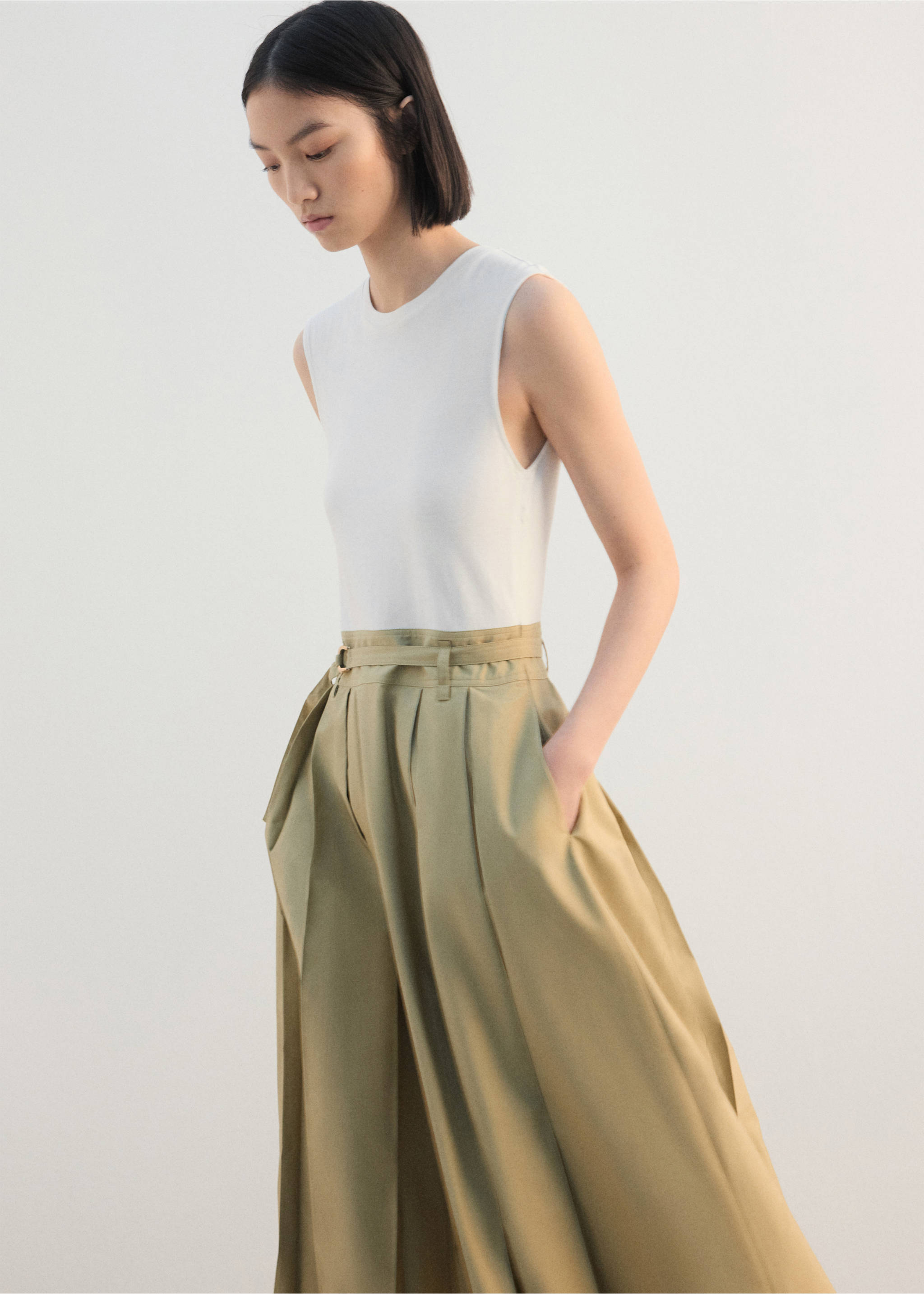 Flared midi-dress with belt - Medium plane, Medium Brown. Ref: 27012544-00.