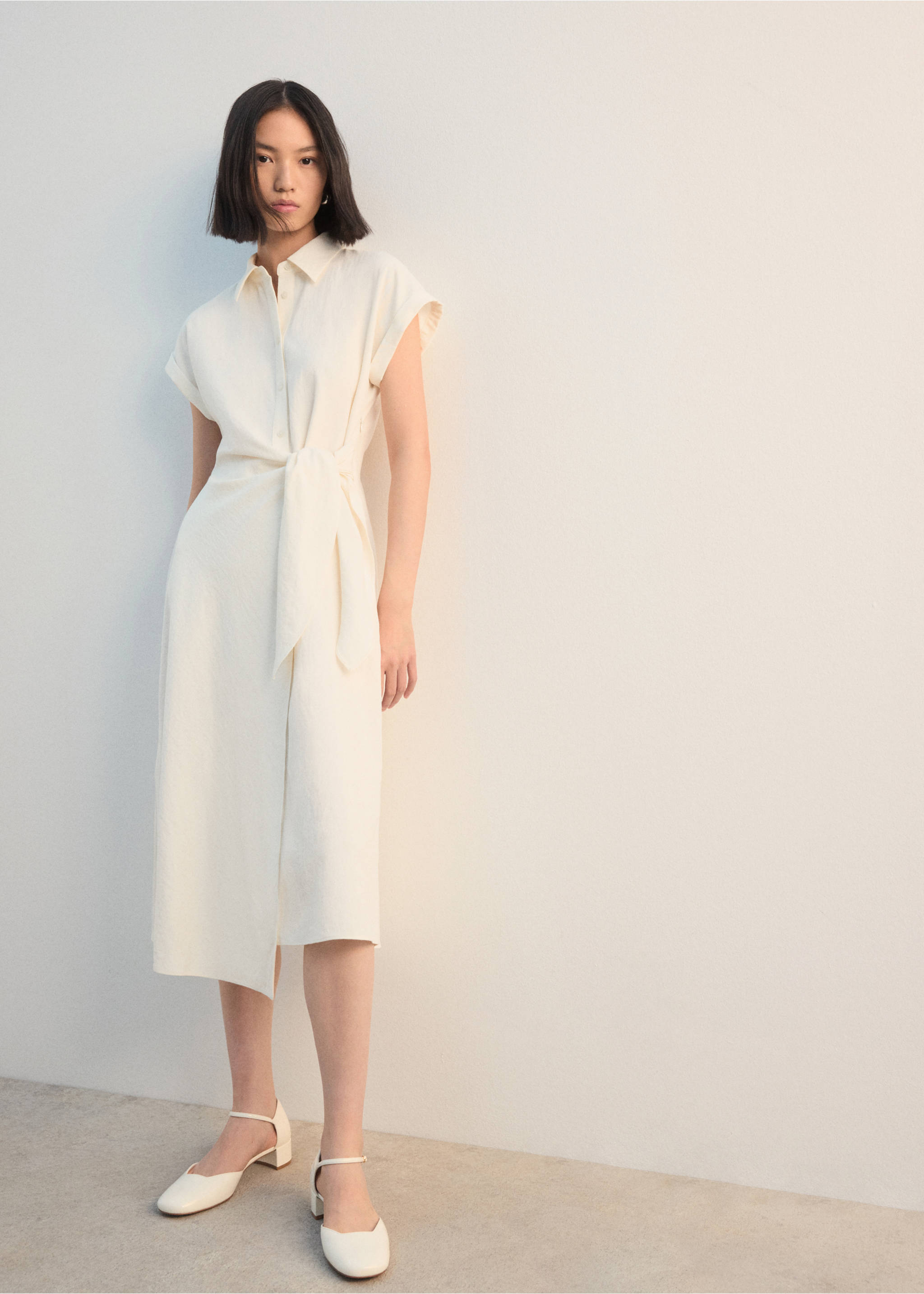Knot detail shirt dress - General plane, Ecru. Ref: 27012545-00.