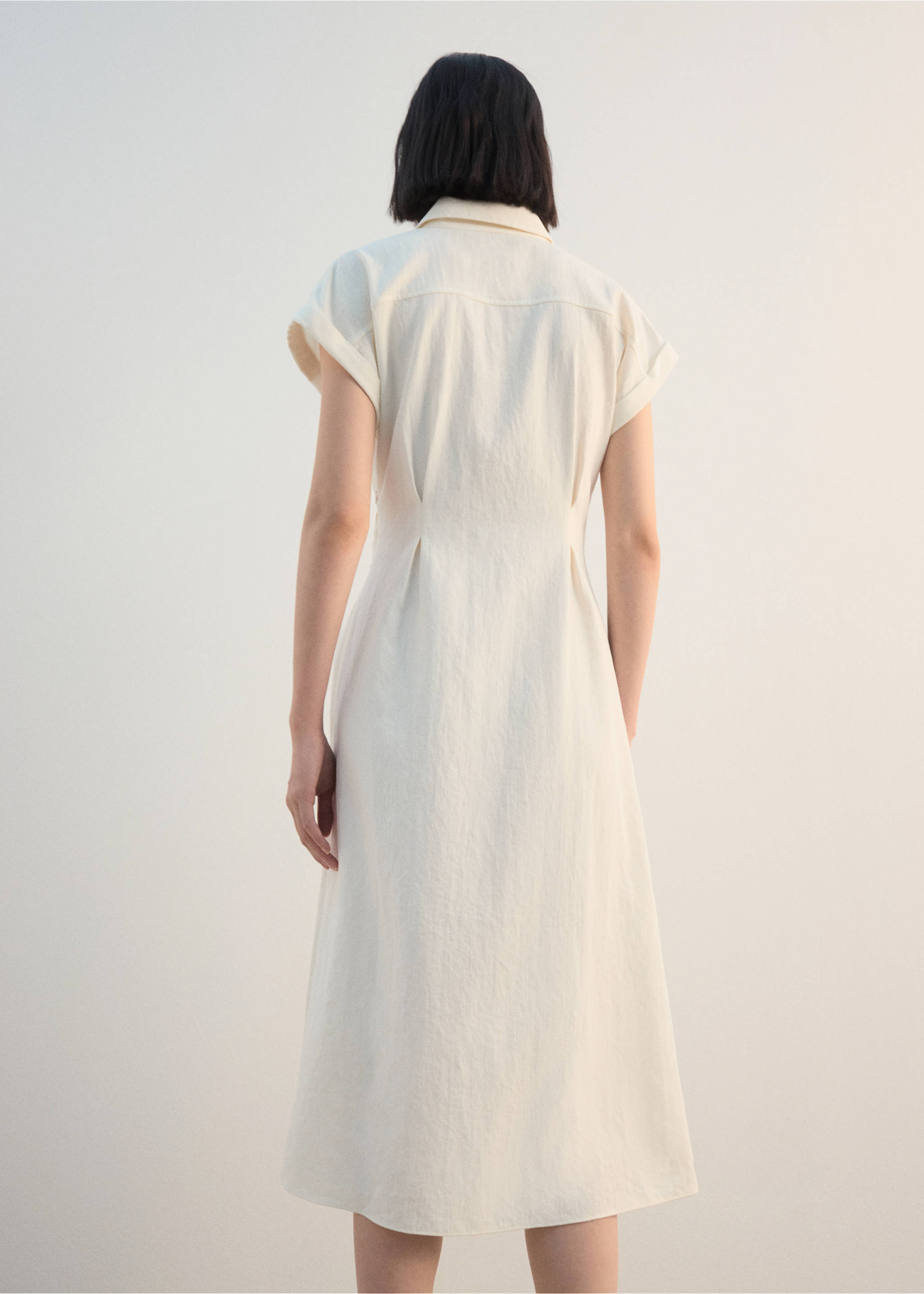 Knot detail shirt dress - Reverse of the article, Ecru. Ref: 27012545-00.