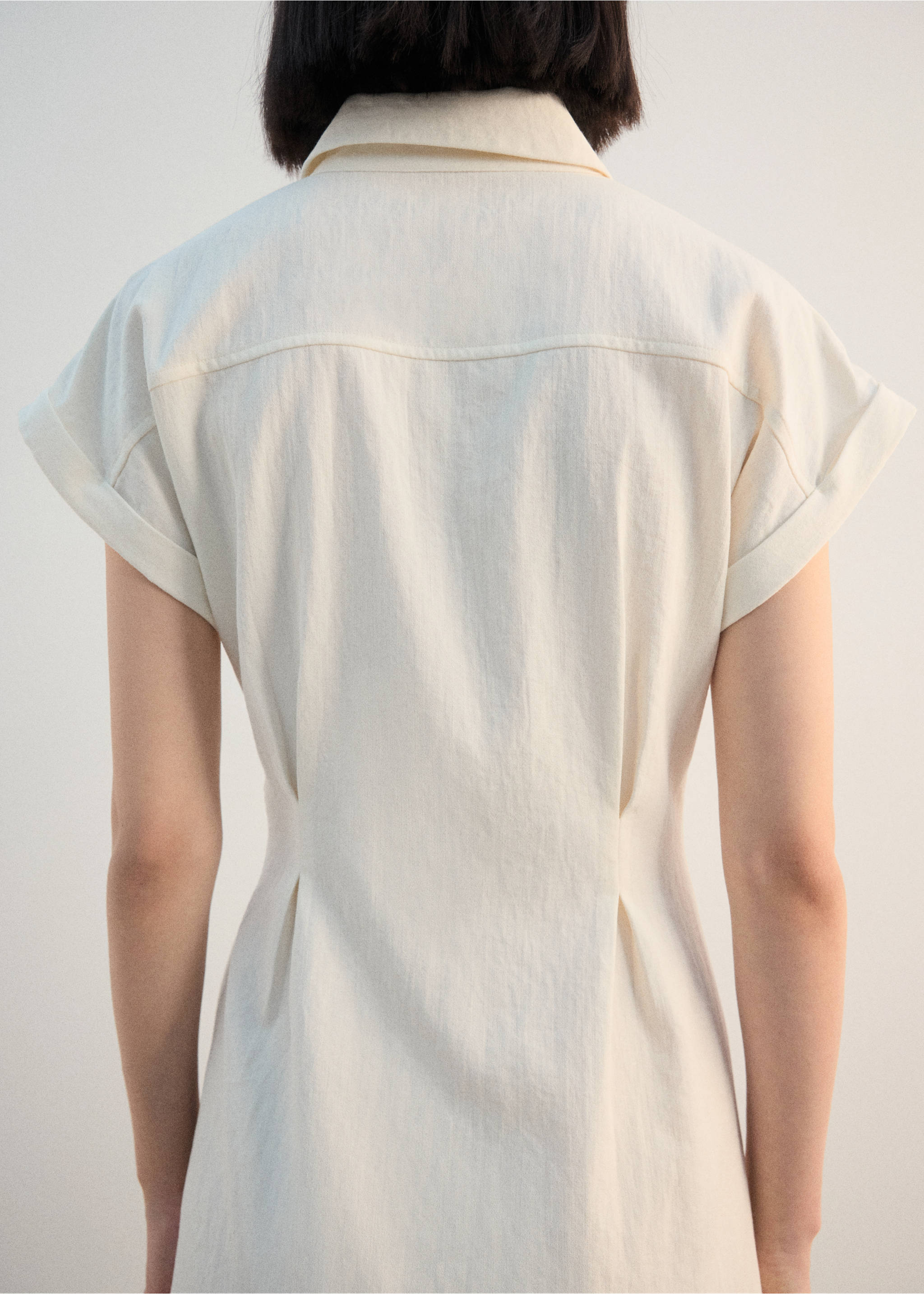 Knot detail shirt dress - Details of the article 6, Ecru. Ref: 27012545-00.