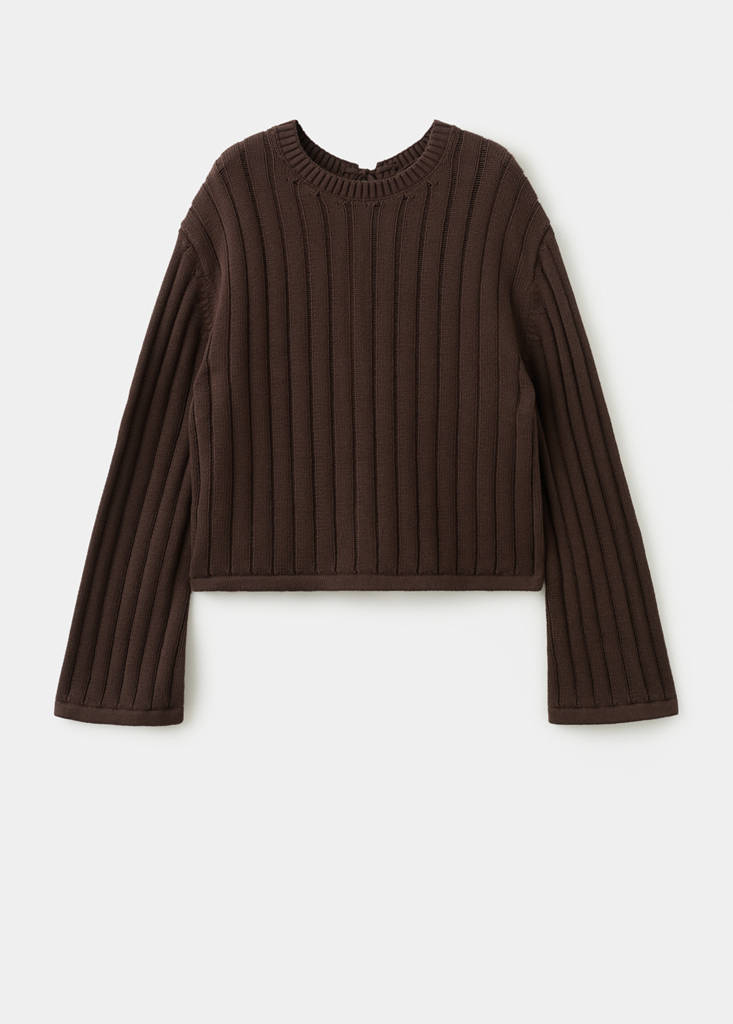 Knitted ribbed sweater — Brown