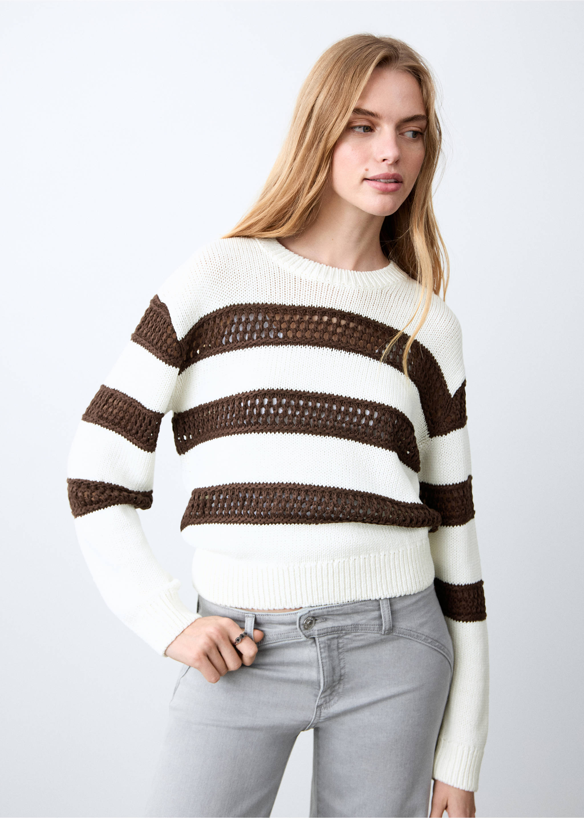 Openwork knit sweater - Medium plane, Brown. Ref: 27012547-00.