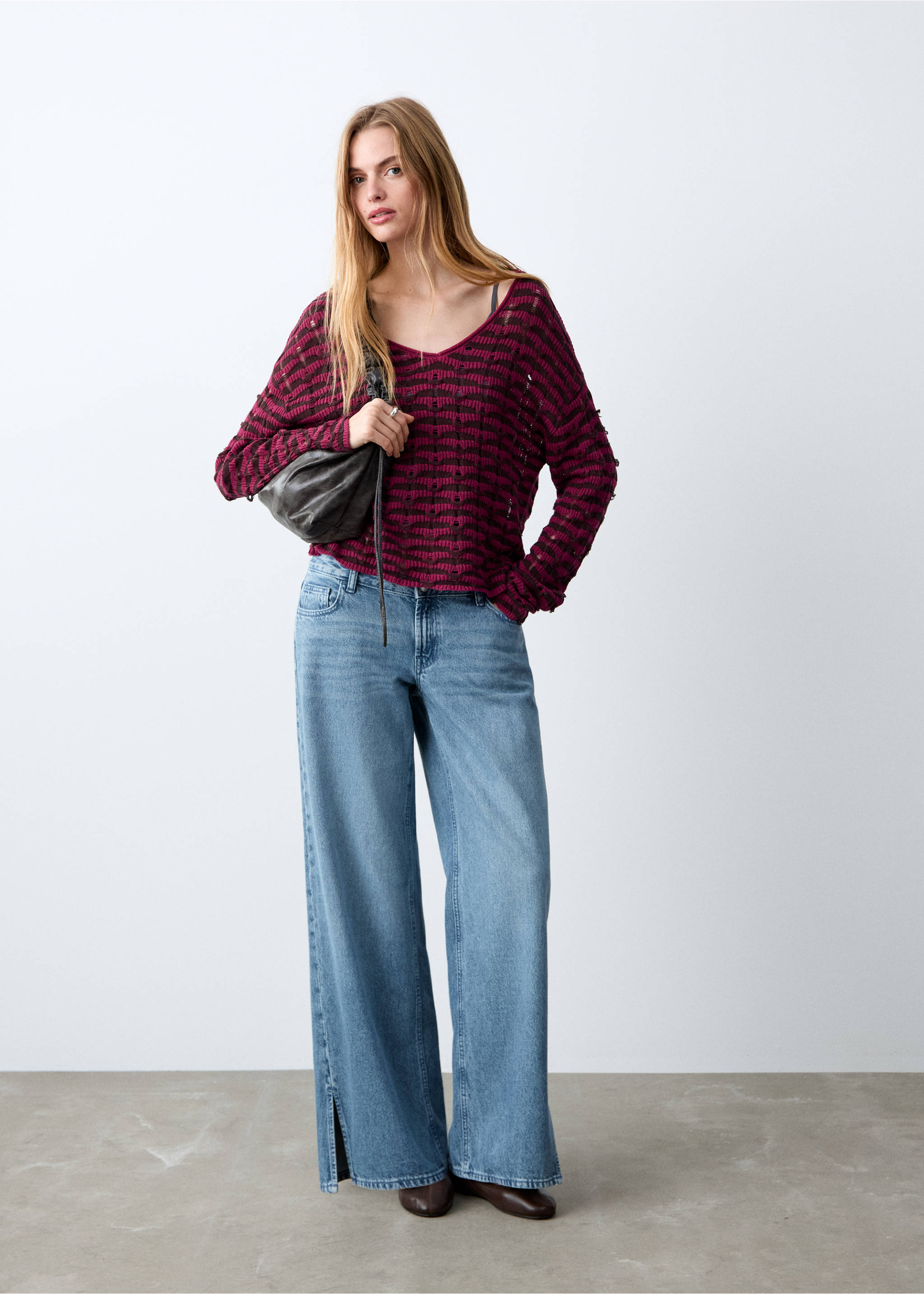 Openwork knit sweater - General plane, Cherry. Ref: 27012548-00.