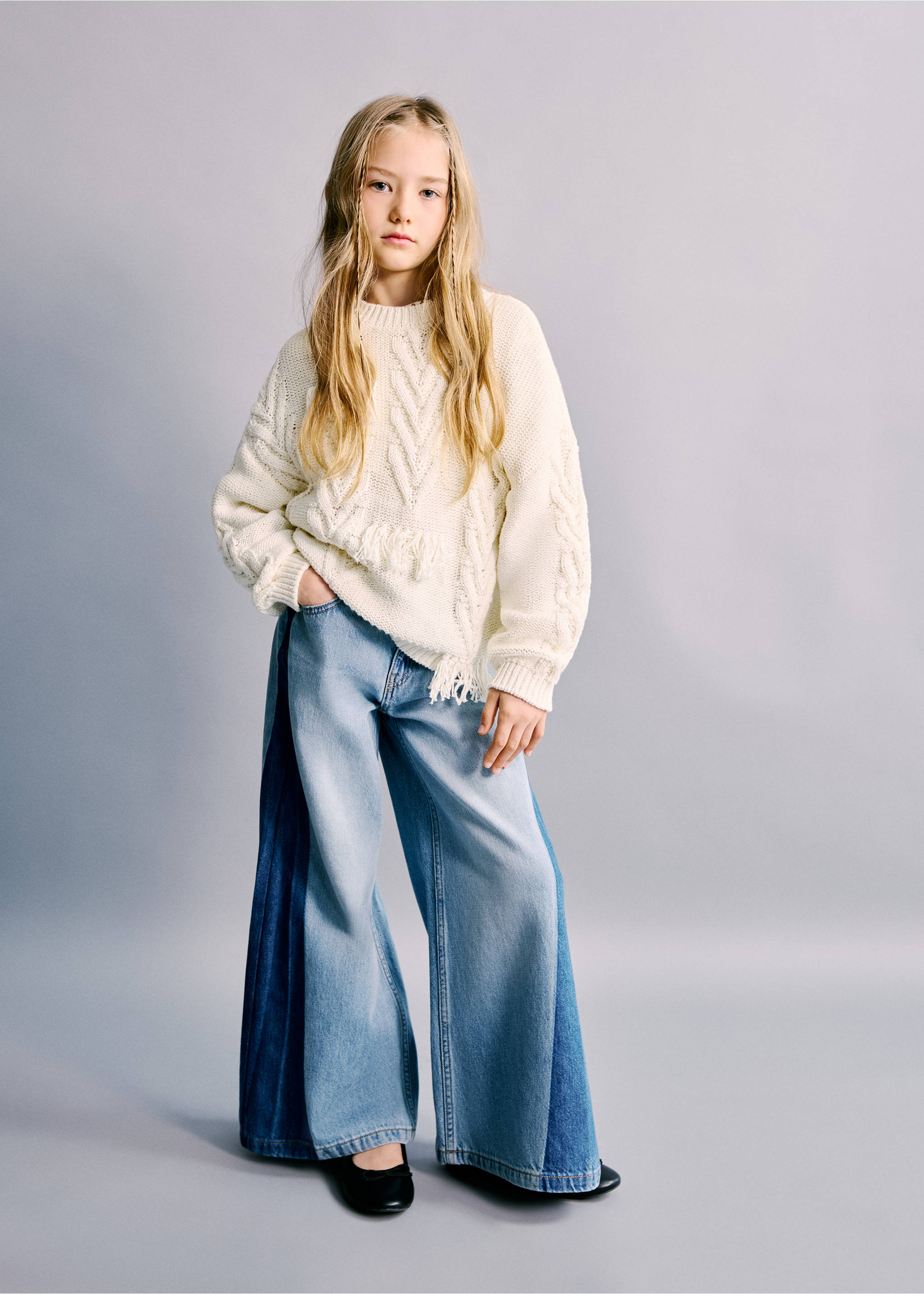 Bicolour palazzo jeans - General plane, Medium Blue. Ref: 27012893-00.