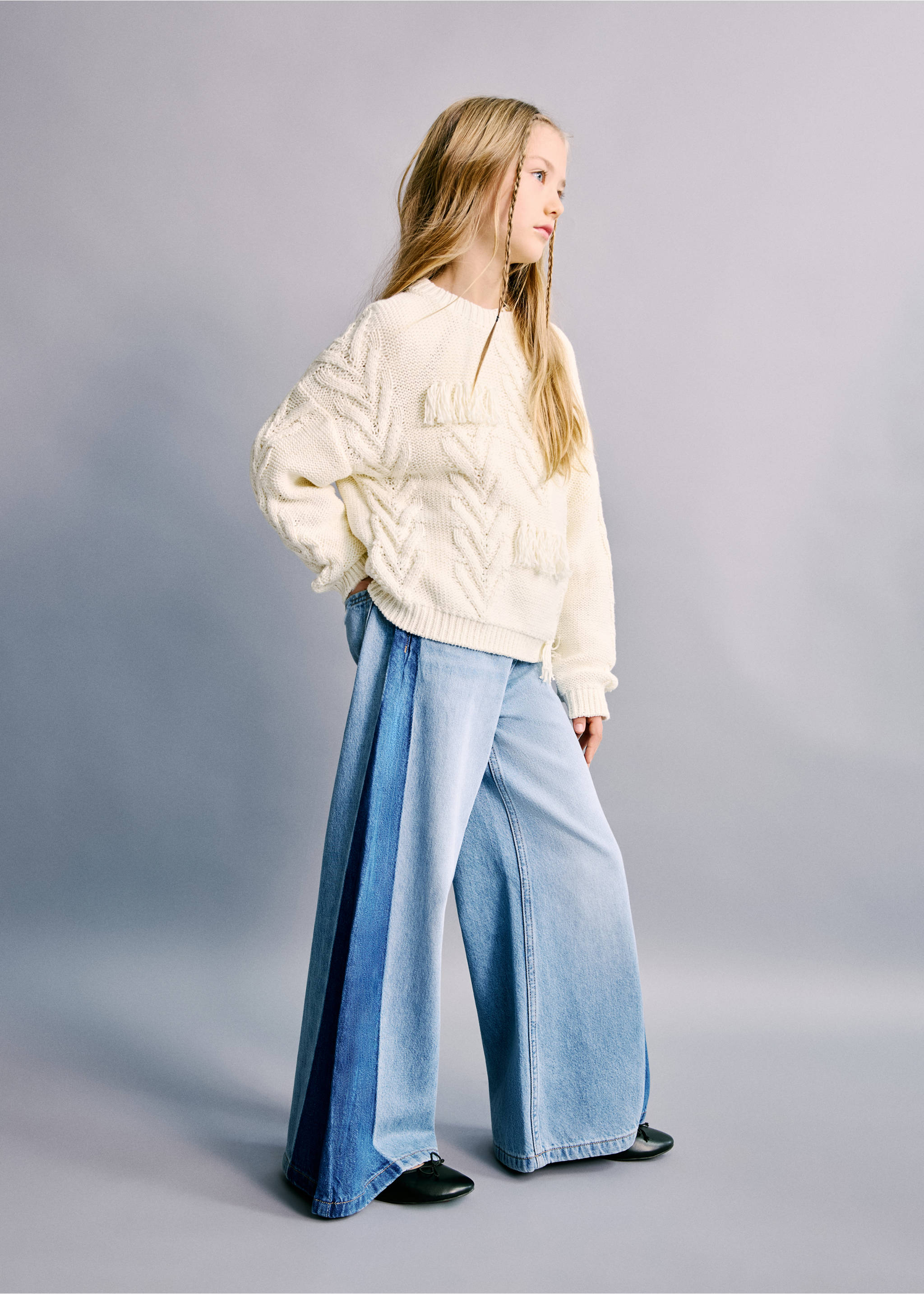 Bicolour palazzo jeans - Medium plane, Medium Blue. Ref: 27012893-00.