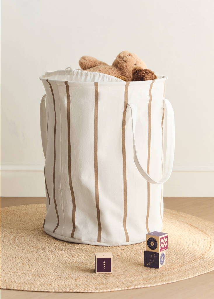 Textile basket with cylindrical striped design — White