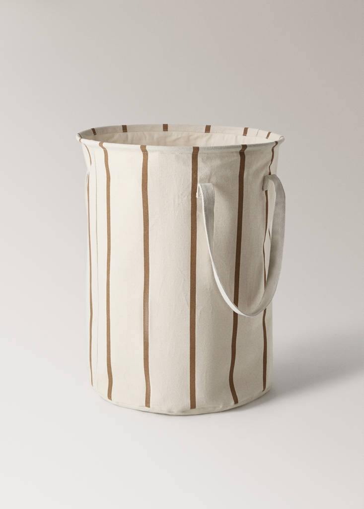 Textile basket with cylindrical striped design — White