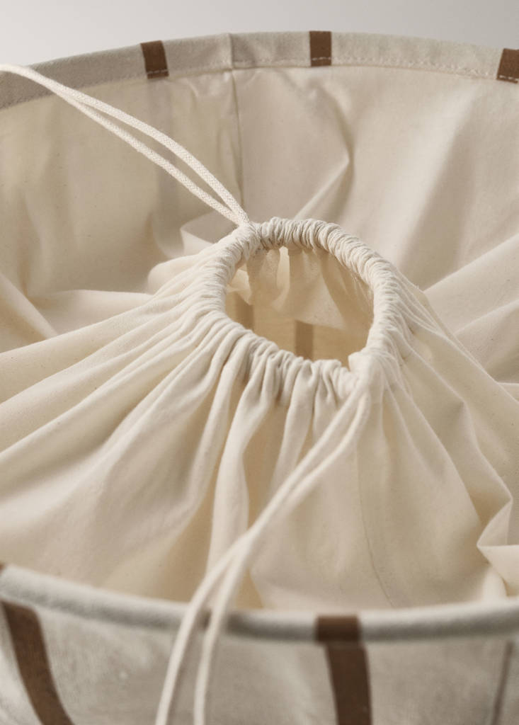Textile basket with cylindrical striped design — White