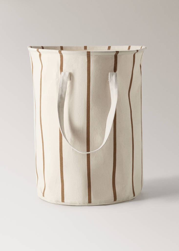 Textile basket with cylindrical striped design — White