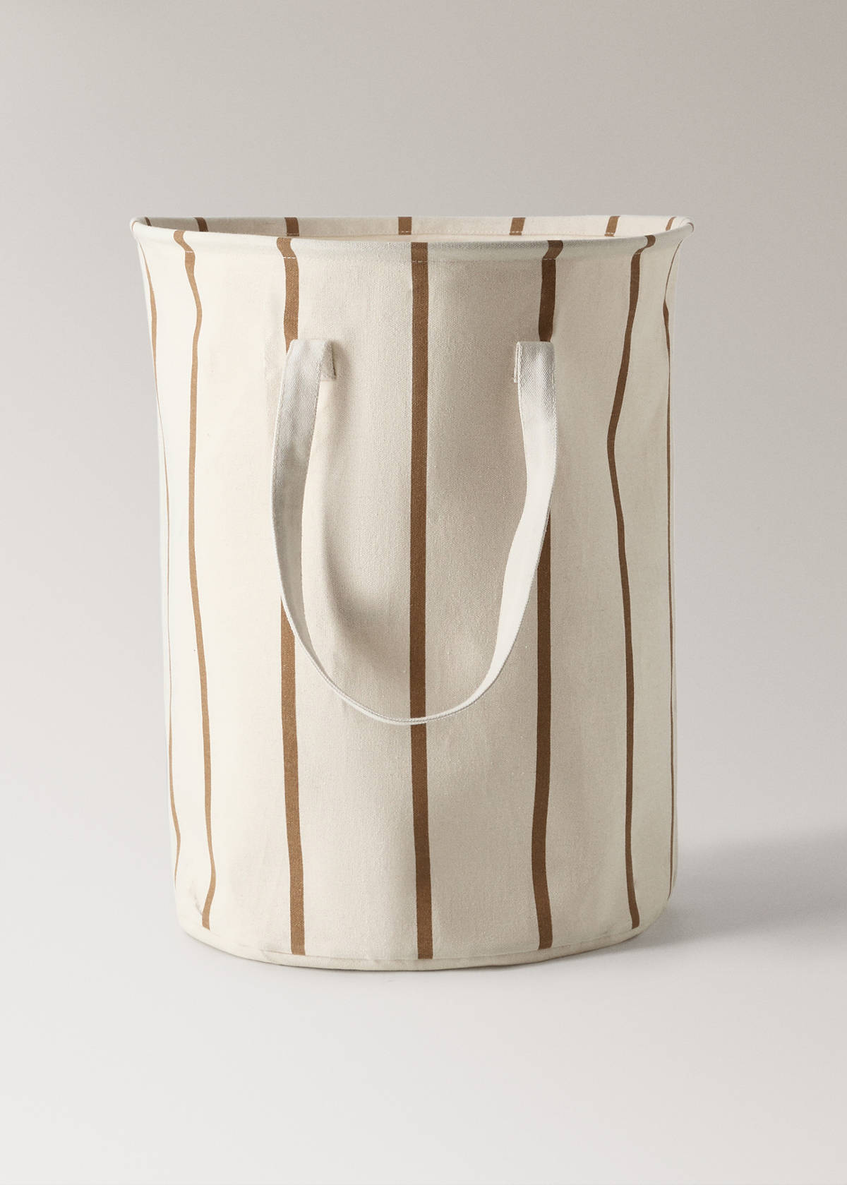 Textile basket with cylindrical striped design — White