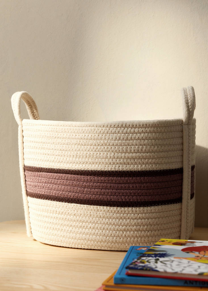 Large children's cotton basket with handles — Pastel Pink