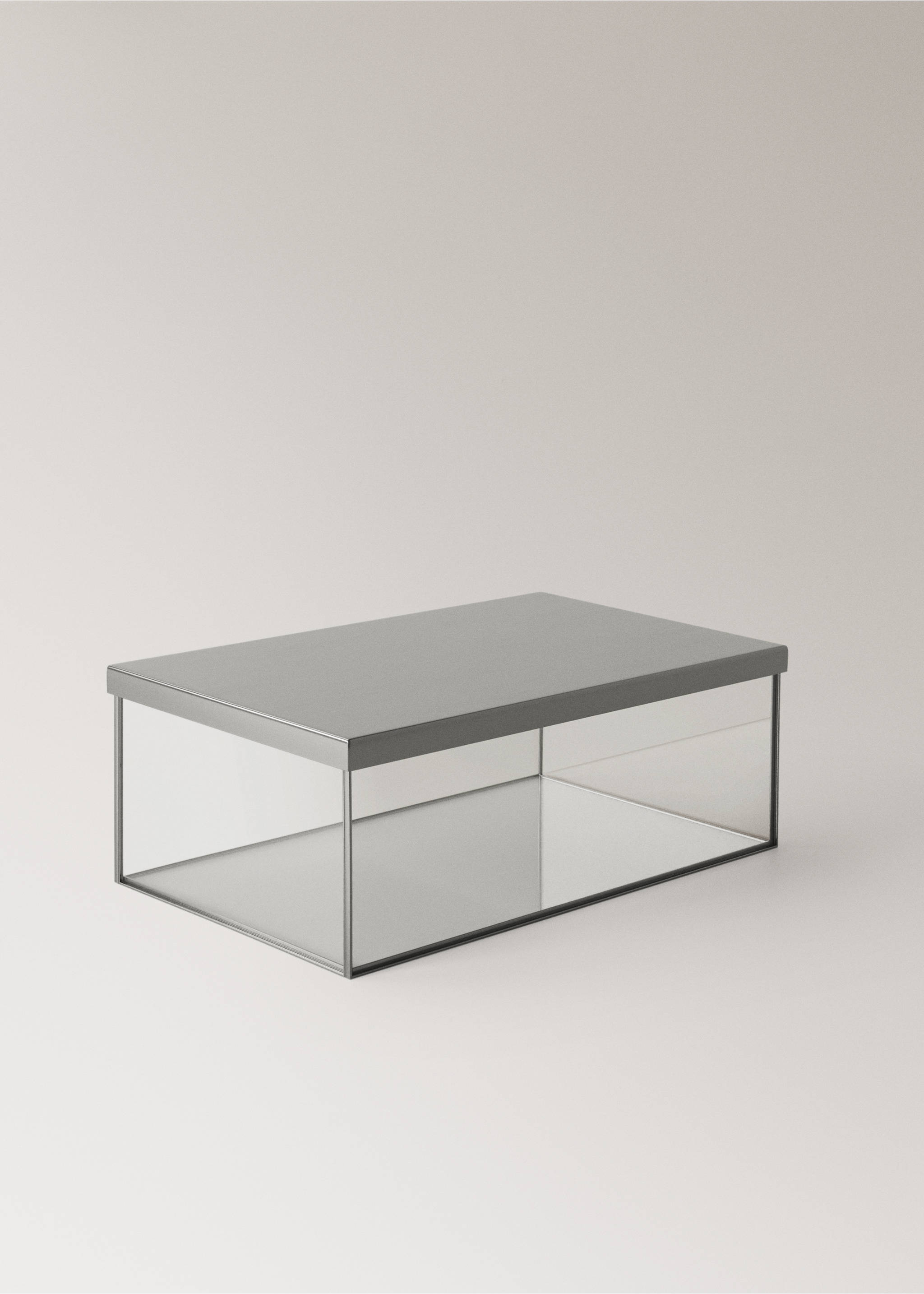 Large glass box with metal contrast - Details of the article 1, Silver. Ref: 27012907-00.