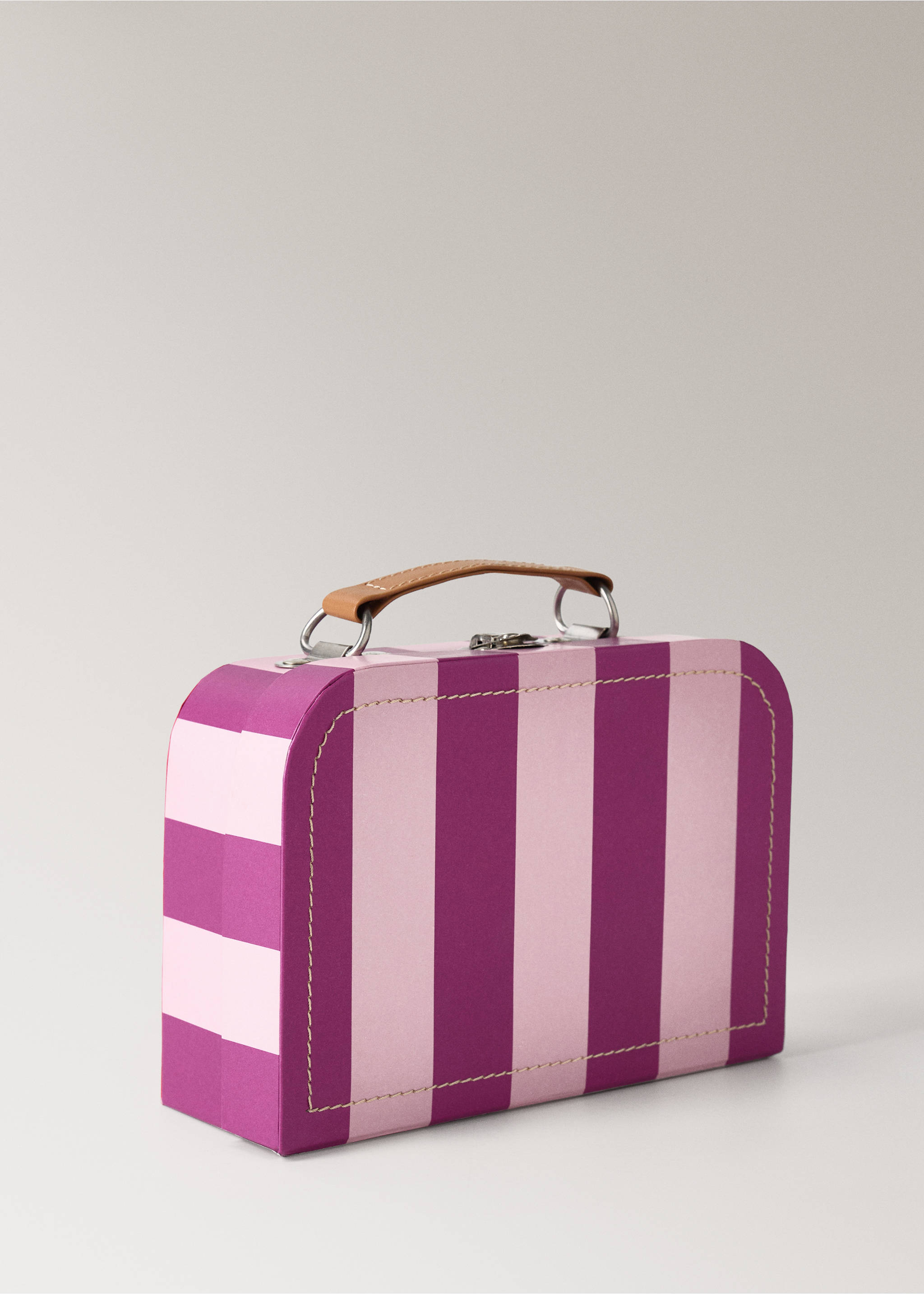 Small striped paper children's satchel - Details of the article 1, Lilac. Ref: 27012909-00.