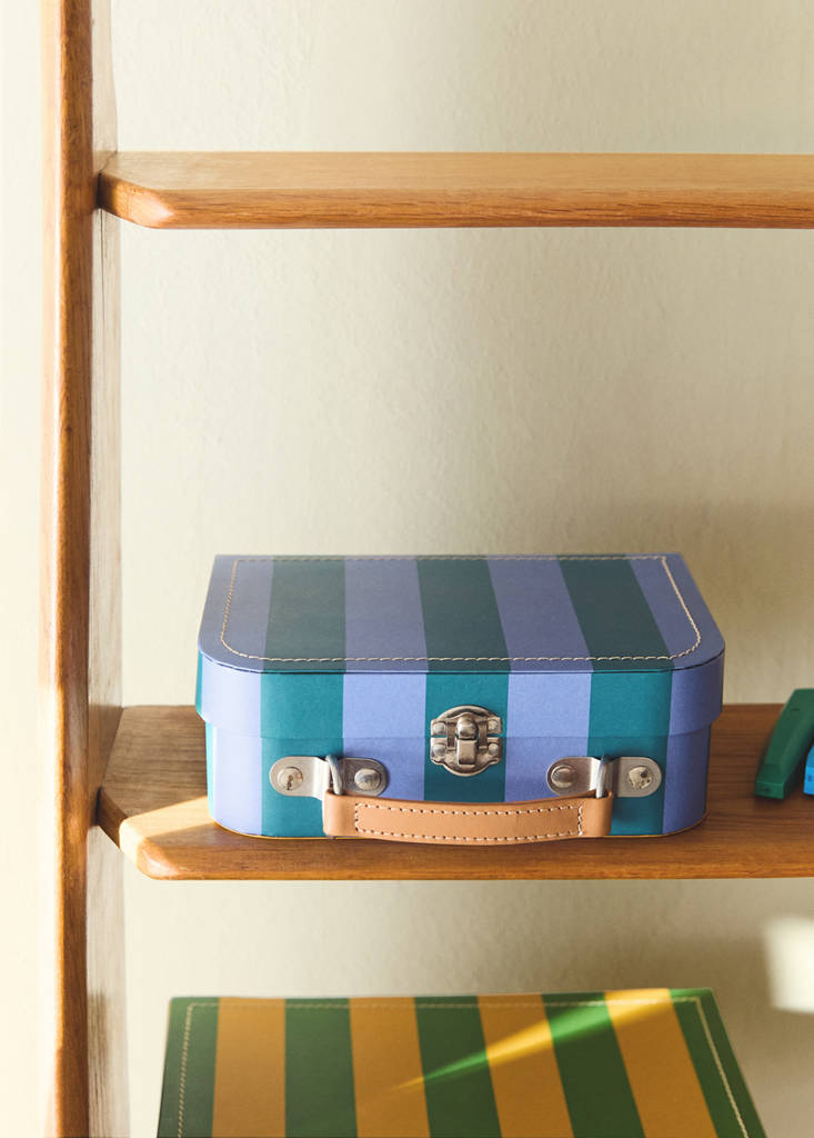 Small striped paper children's satchel — Blue