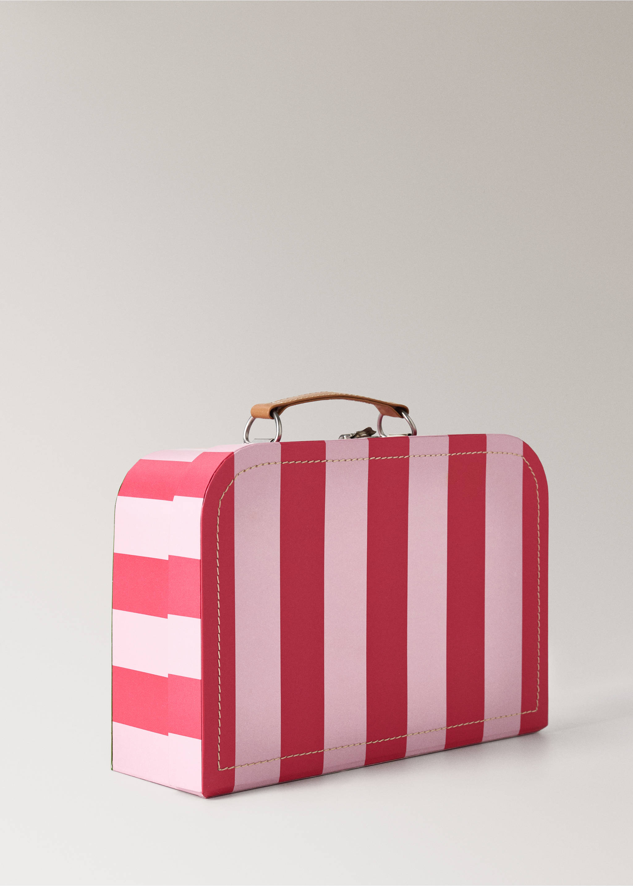 Medium striped paper children's satchel - Details of the article 1, Pastel Pink. Ref: 27012910-00.