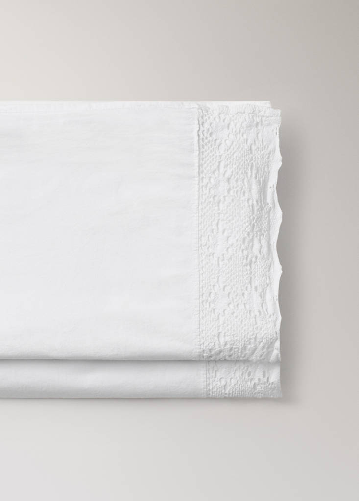 Top sheet cotton garment-dyed wide lace Bed 90 cm — White