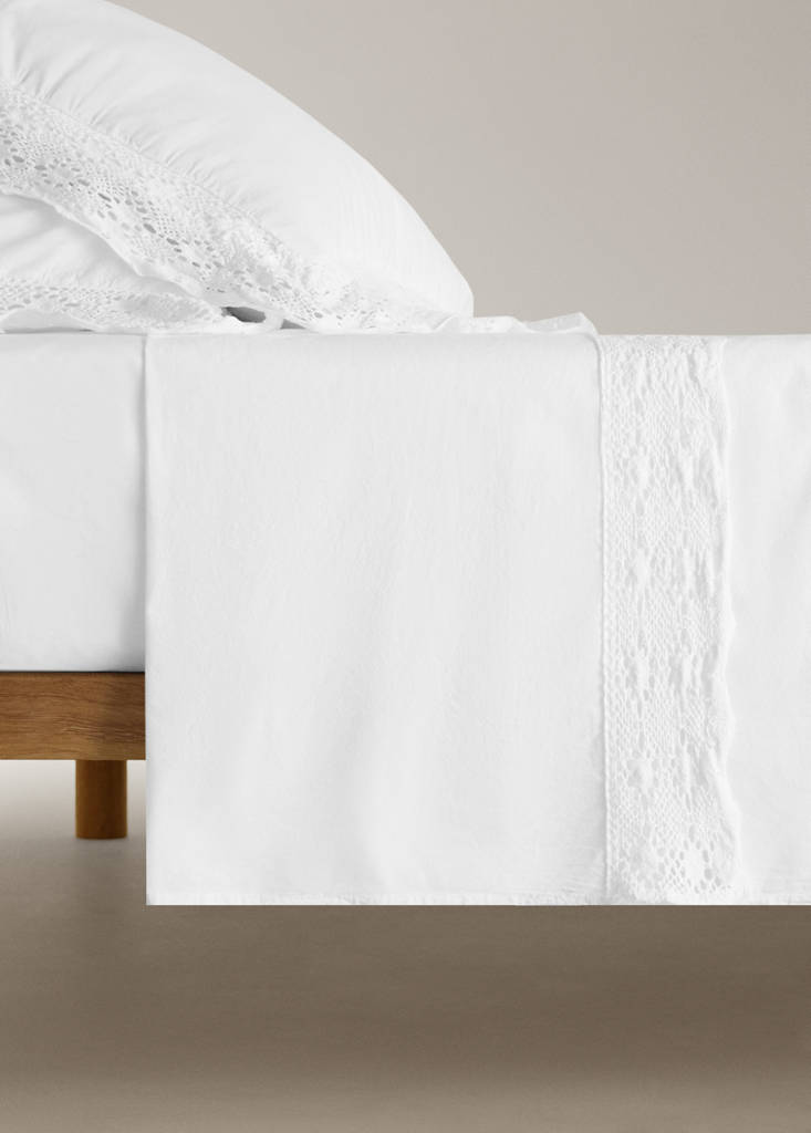 Top sheet cotton garment-dyed wide lace Bed 150/160 cm — White