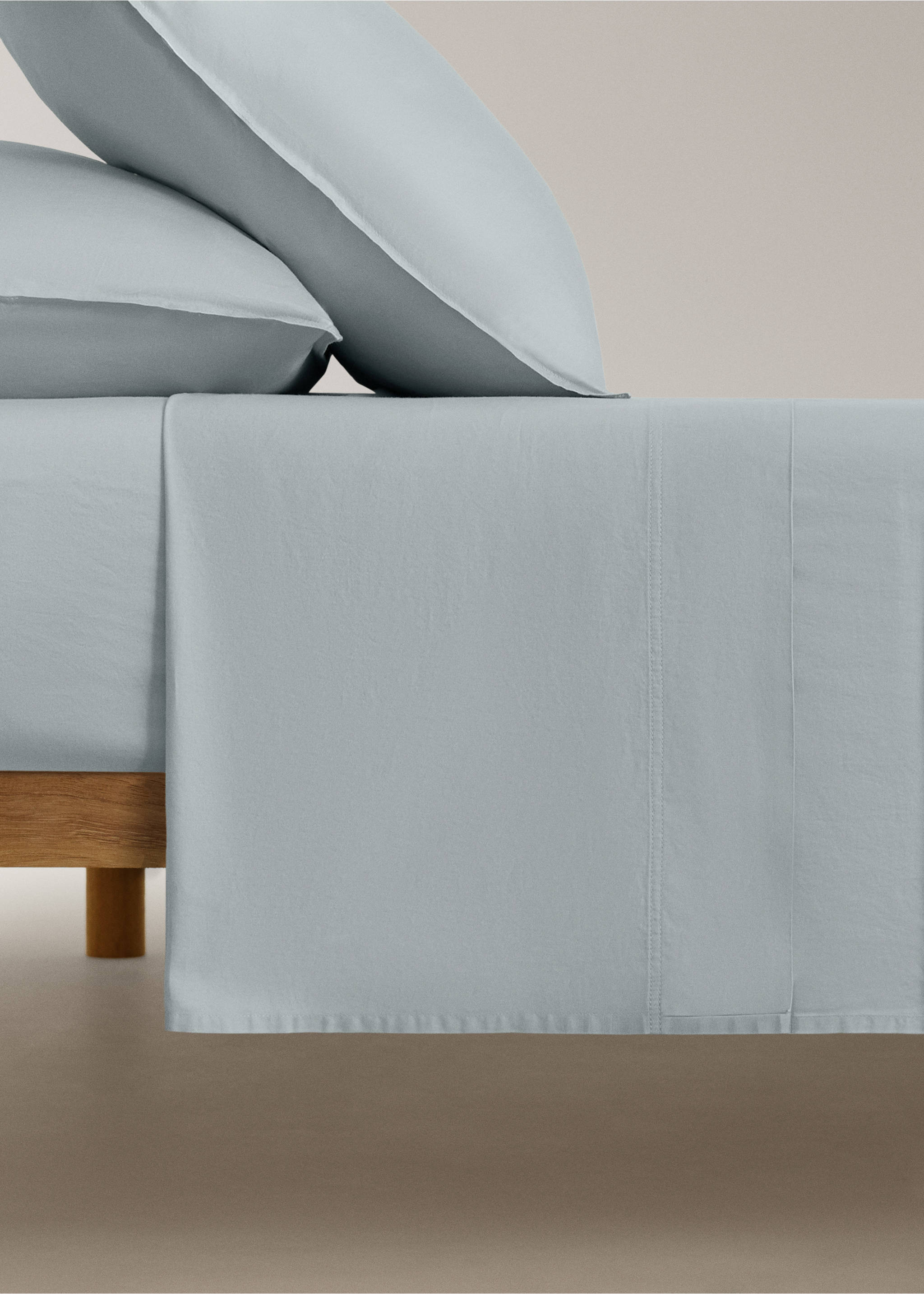Double-stitched satin flat sheet for 90 cm bed - Article without model, Aqua Green. Ref: 27012935-00.