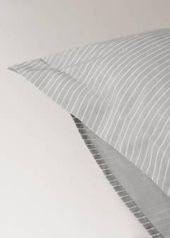Two 60x60 cm percale cotton striped pillowcases — Light/Pastel Grey 3