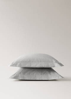 Two 60x60 cm percale cotton striped pillowcases — Light/Pastel Grey 4