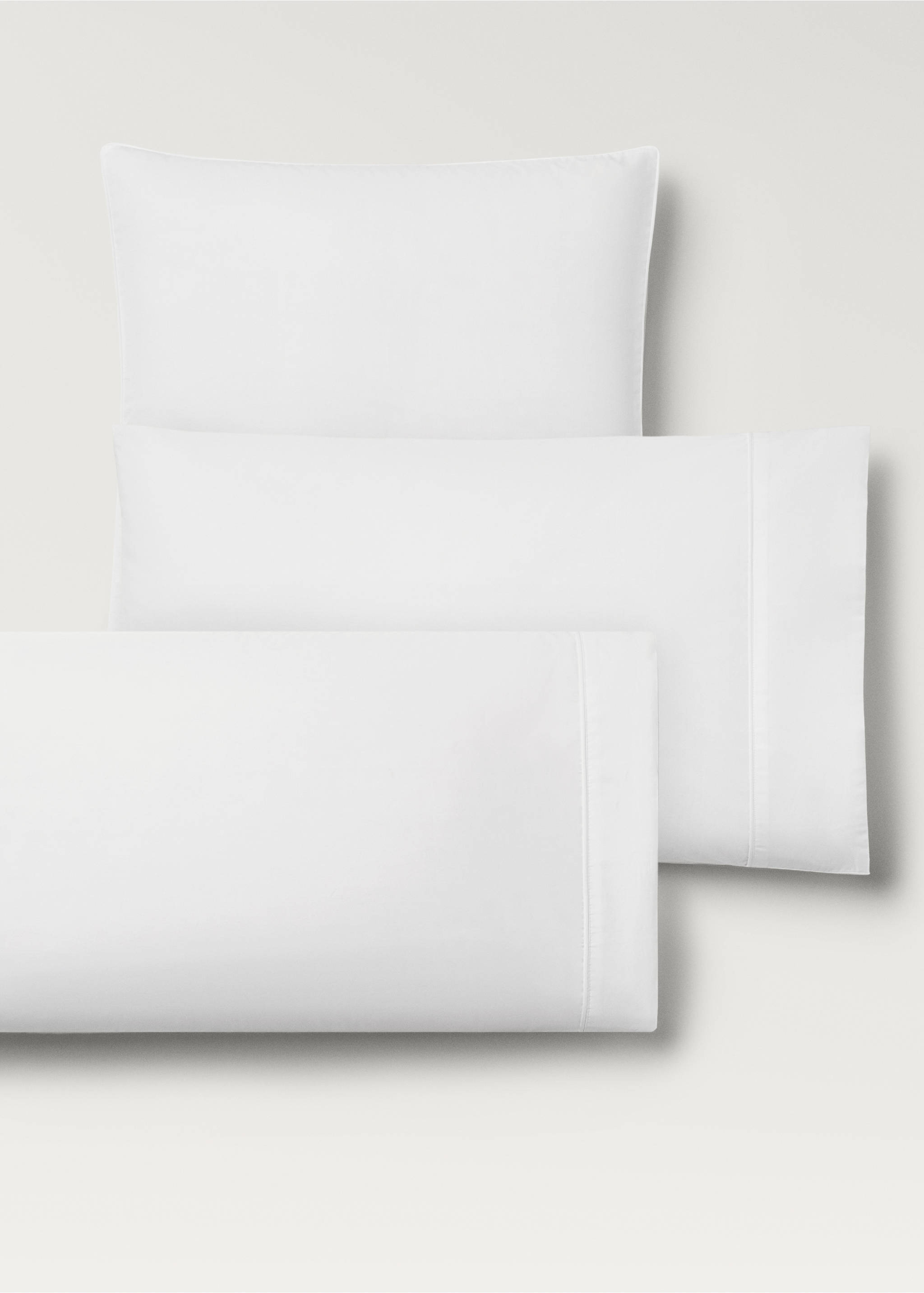 Two 500-thread count cotton percale pillowcases with rounded piping detail 50x75 cm - Details of the article 4, White. Ref: 27012941-00.