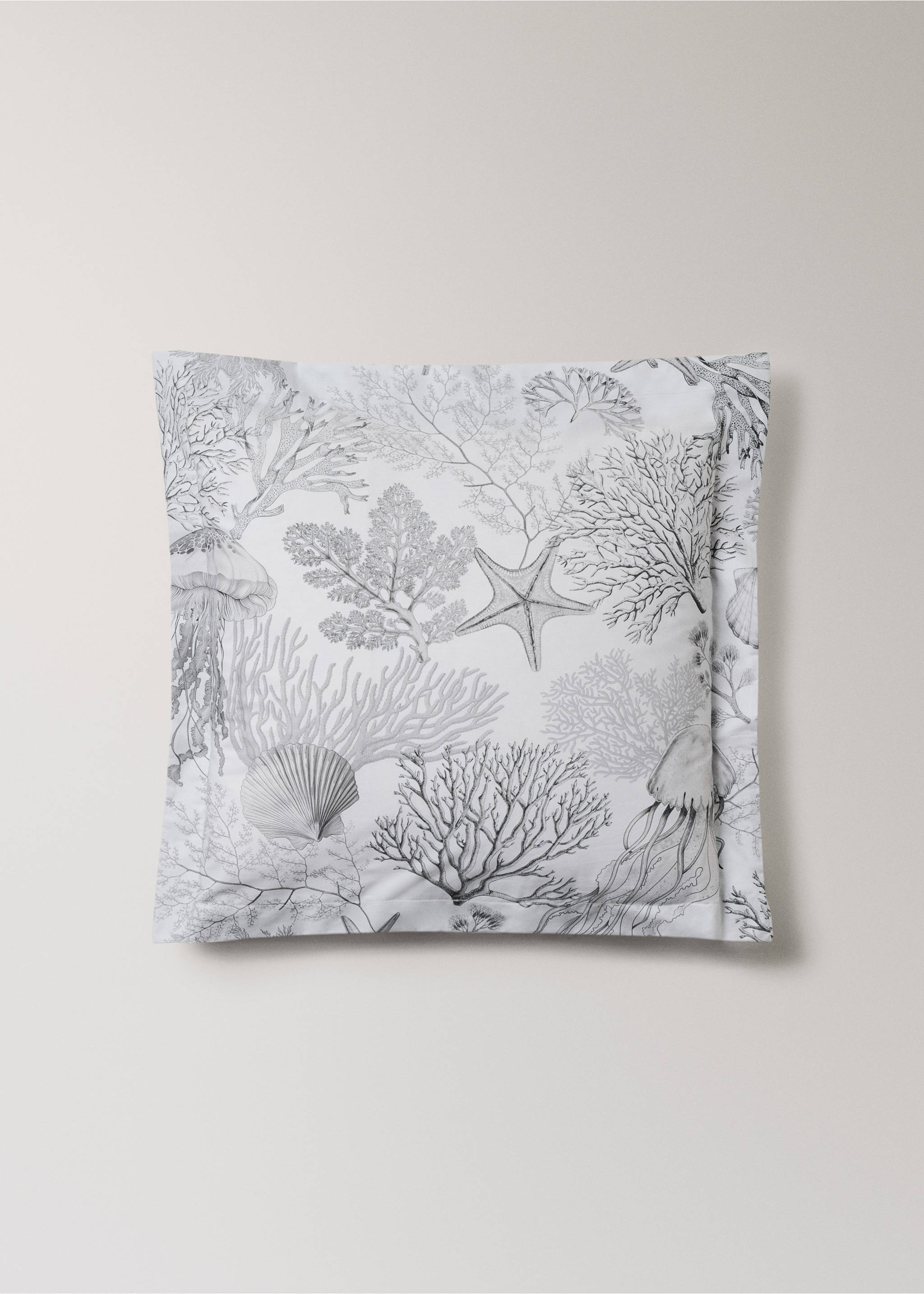 Two printed percale pillowcases with a sea print 60x60 cm - Article without model, Grey. Ref: 27012948-00.
