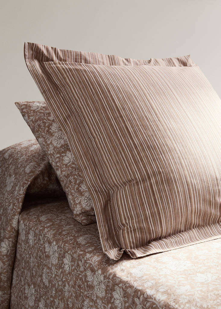 Two percale cotton floral pillowcases 50x75 cm — Tobacco Brown