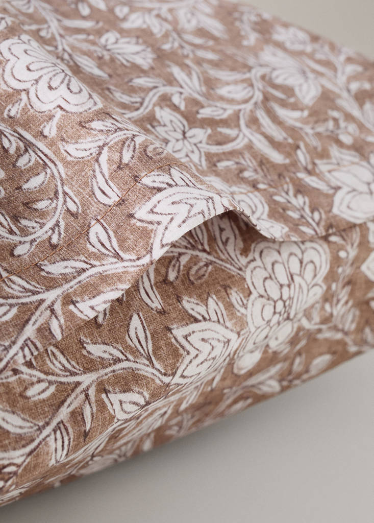 Two percale cotton floral pillowcases 50x75 cm — Tobacco Brown