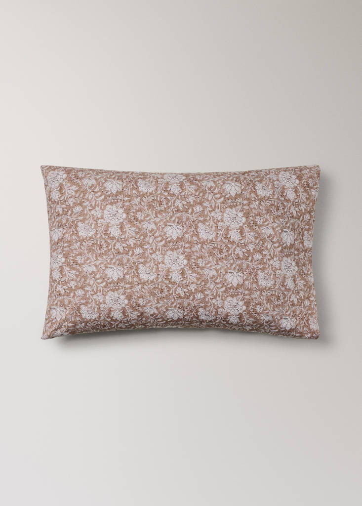 Two percale cotton floral pillowcases 50x75 cm — Tobacco Brown