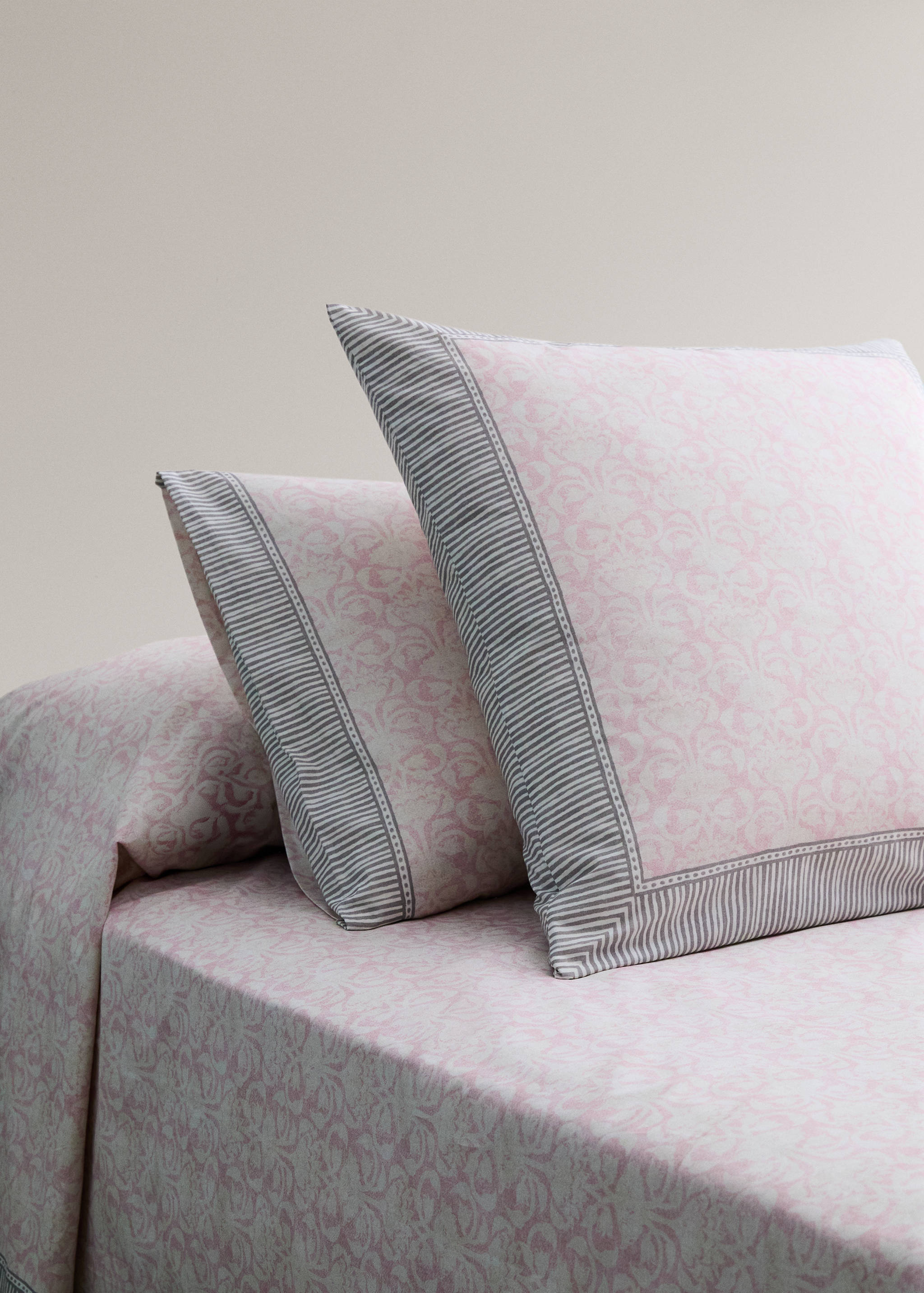 fundas almohada algodón percal diseño floral cenefa 45x10cm - Plano general