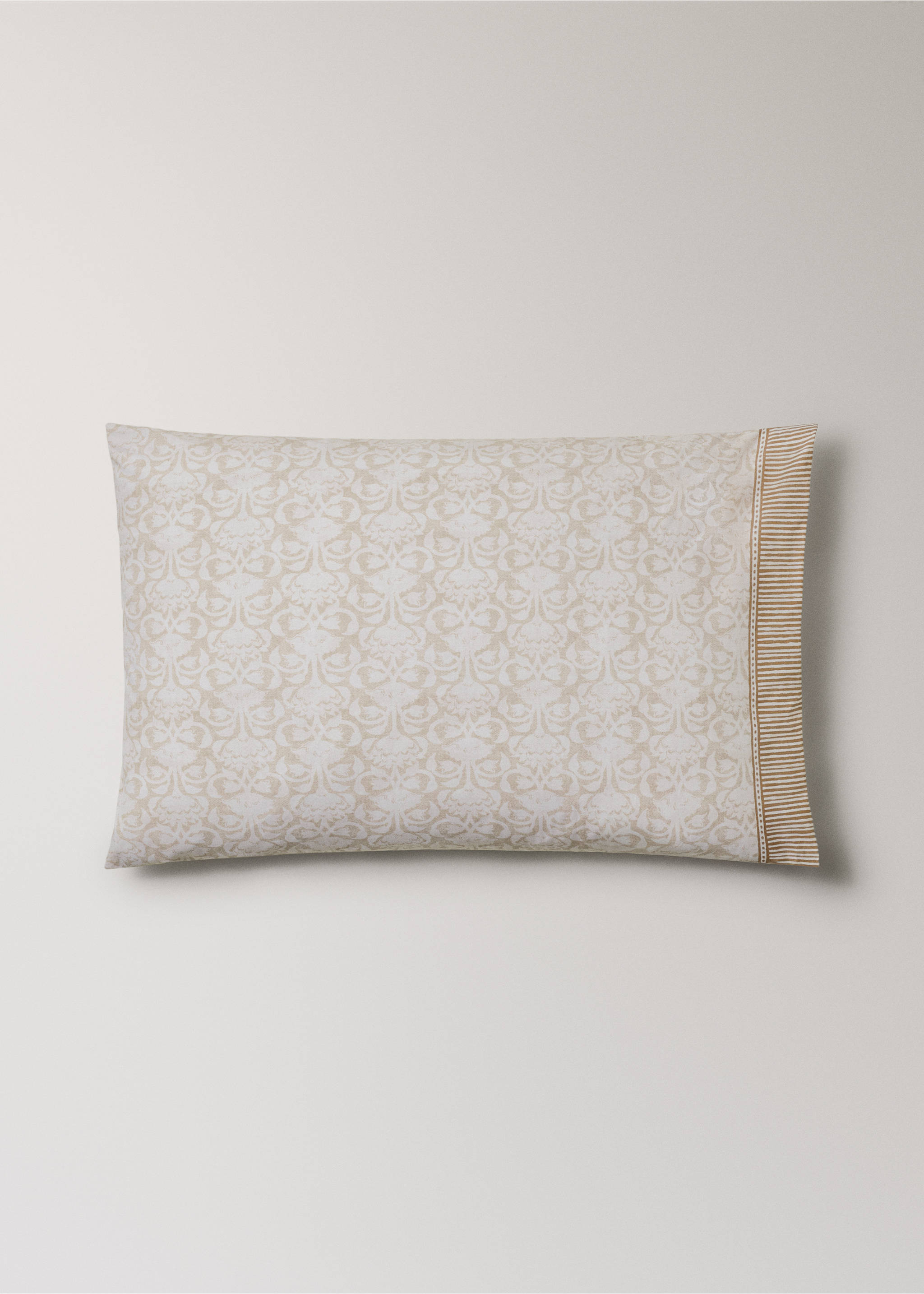 cotton percale pillowcases with floral border design 50x75cm - Article without model, Ochre. Ref: 27012956-00.
