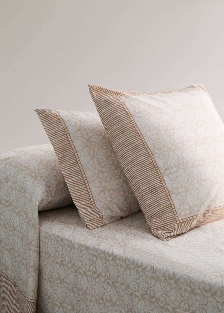 Floral border percale cotton pillow covers 60x60cm — Ochre