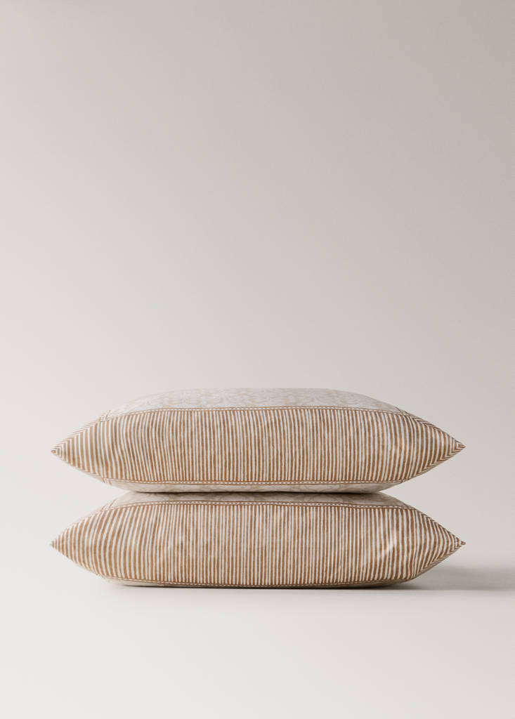 Floral border percale cotton pillow covers 60x60cm — Ochre