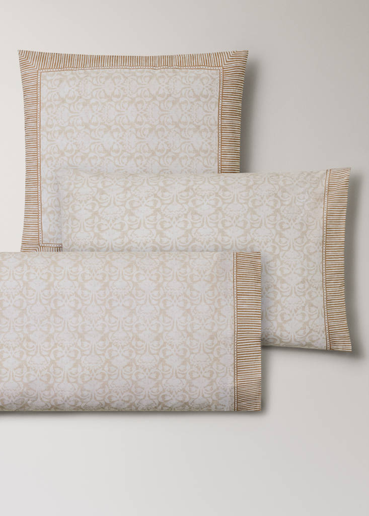 Floral border percale cotton pillow covers 60x60cm — Ochre
