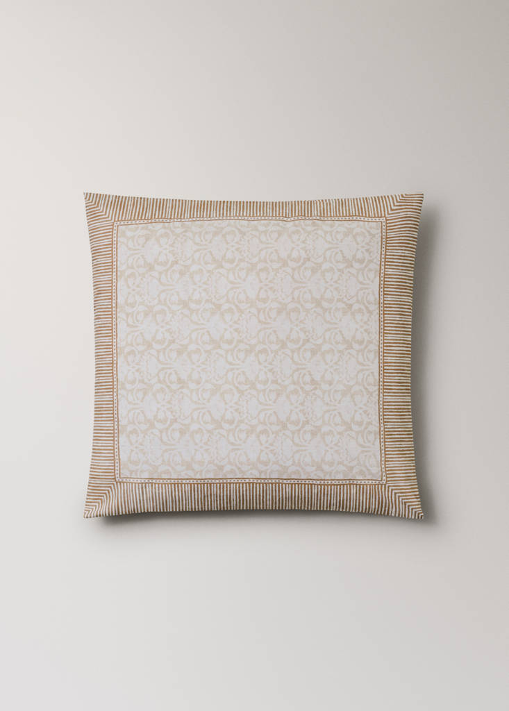 Floral border percale cotton pillow covers 60x60cm — Ochre