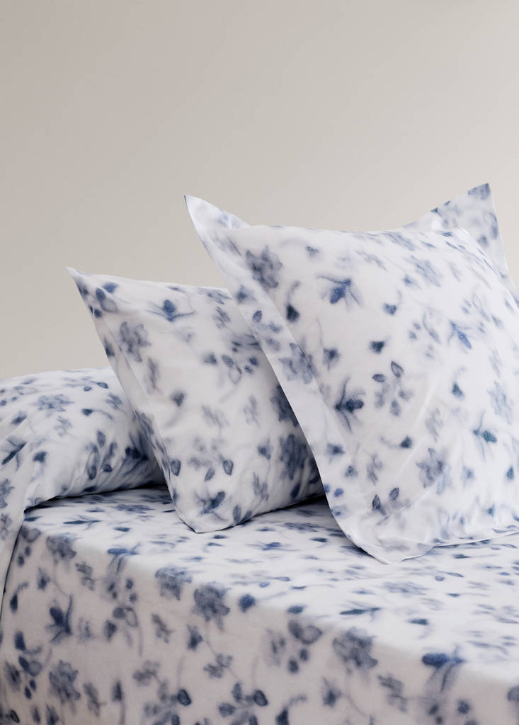 Faded floral percale pillowcase 45x110 cm — Blue