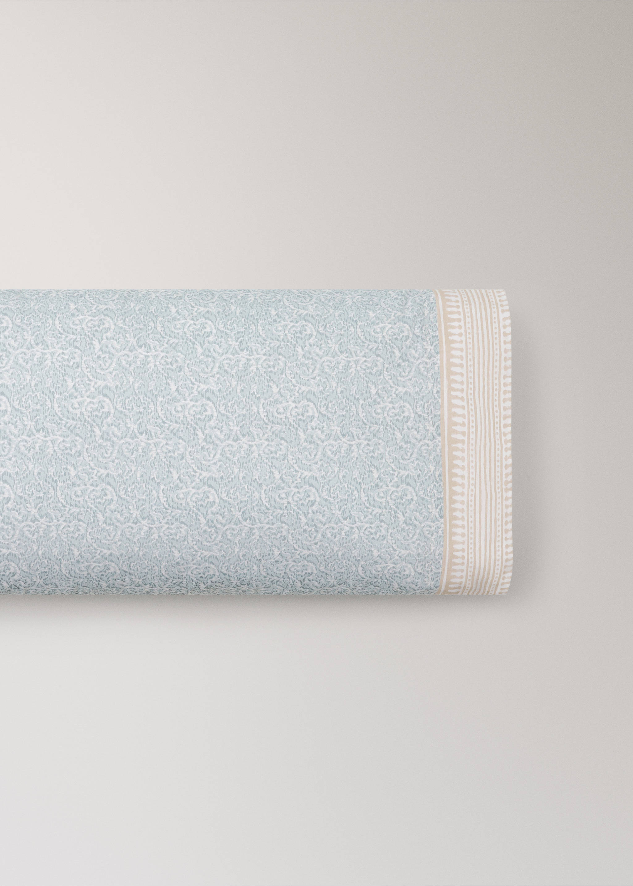 Percale pillowcase decorative floral border stripe 45x110 cm - Article without model, Pastel Green. Ref: 27012967-00.