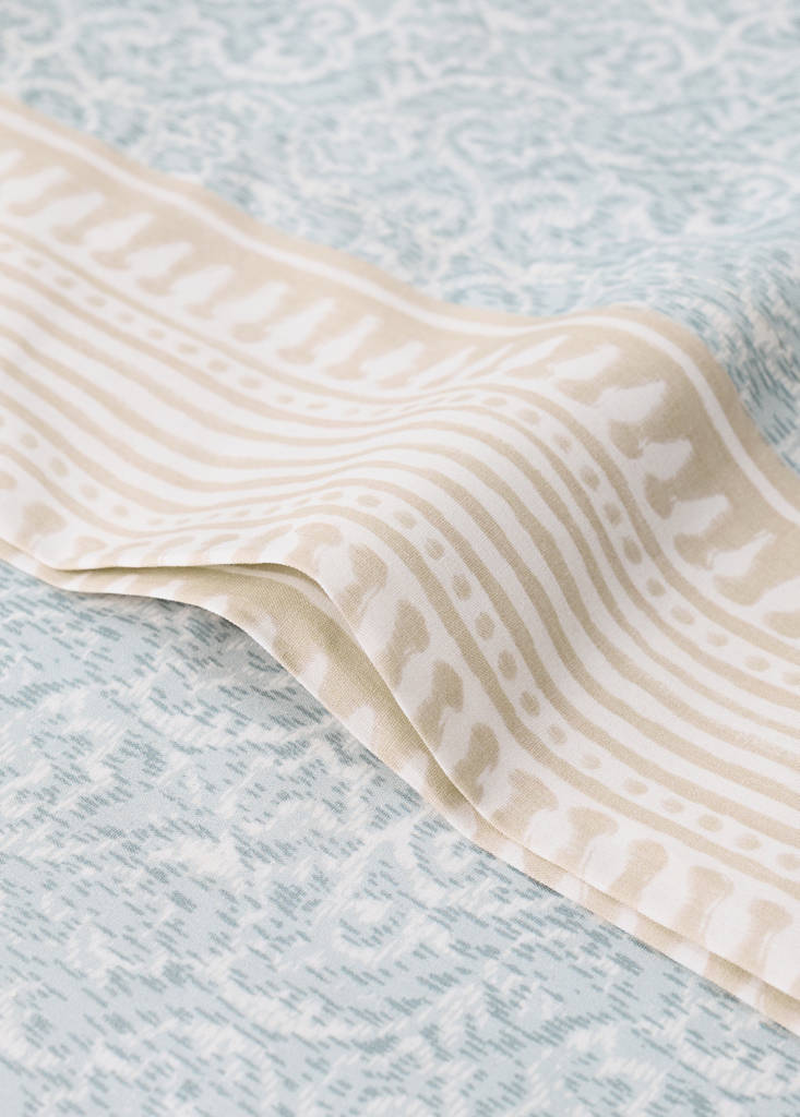 Percale pillowcase decorative floral border stripe 45x110 cm — Pastel Green