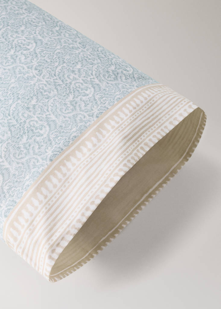 Percale pillowcase decorative floral border stripe 45x110 cm — Pastel Green
