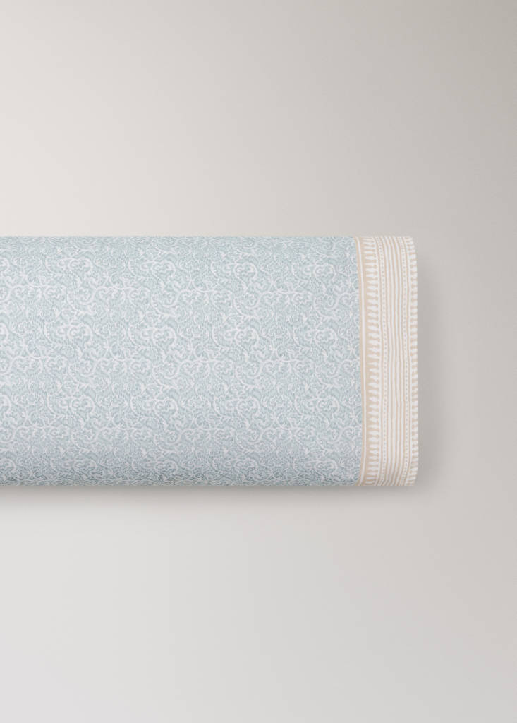 Percale pillowcase decorative floral border stripe 45x110 cm — Pastel Green
