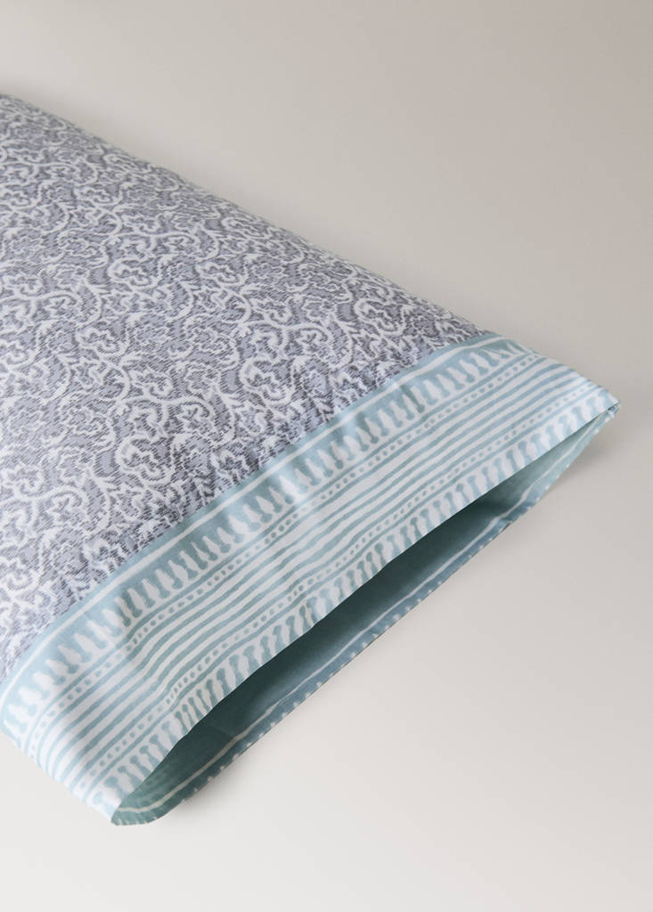 Percale pillowcase decorative floral border stripe 45x110 cm — Light/Pastel Grey