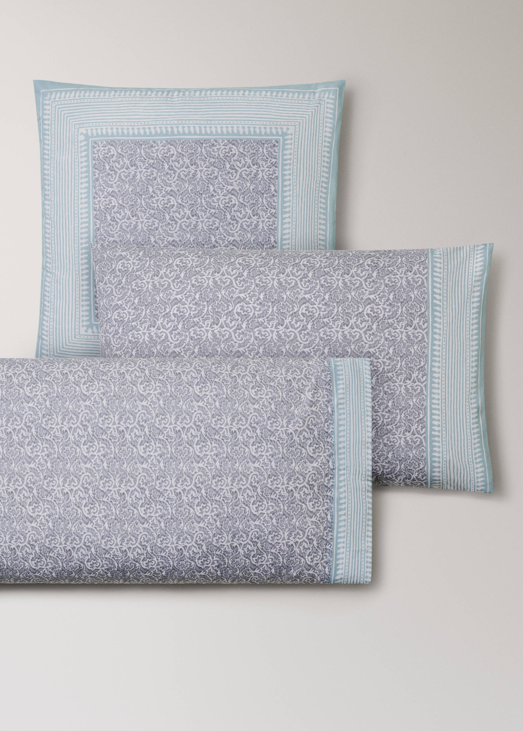 Percale pillowcase decorative floral border stripe 45x110 cm - Details of the article 3